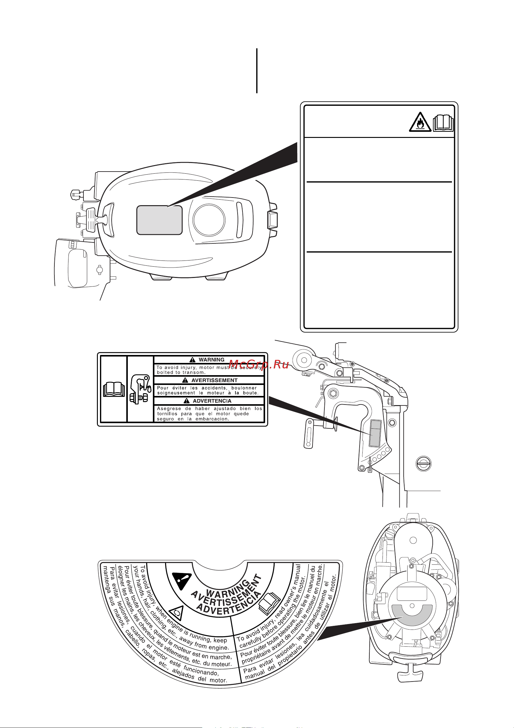 Suzuki DF9 9ARL [9/66] Расположение предупредительных наклеек