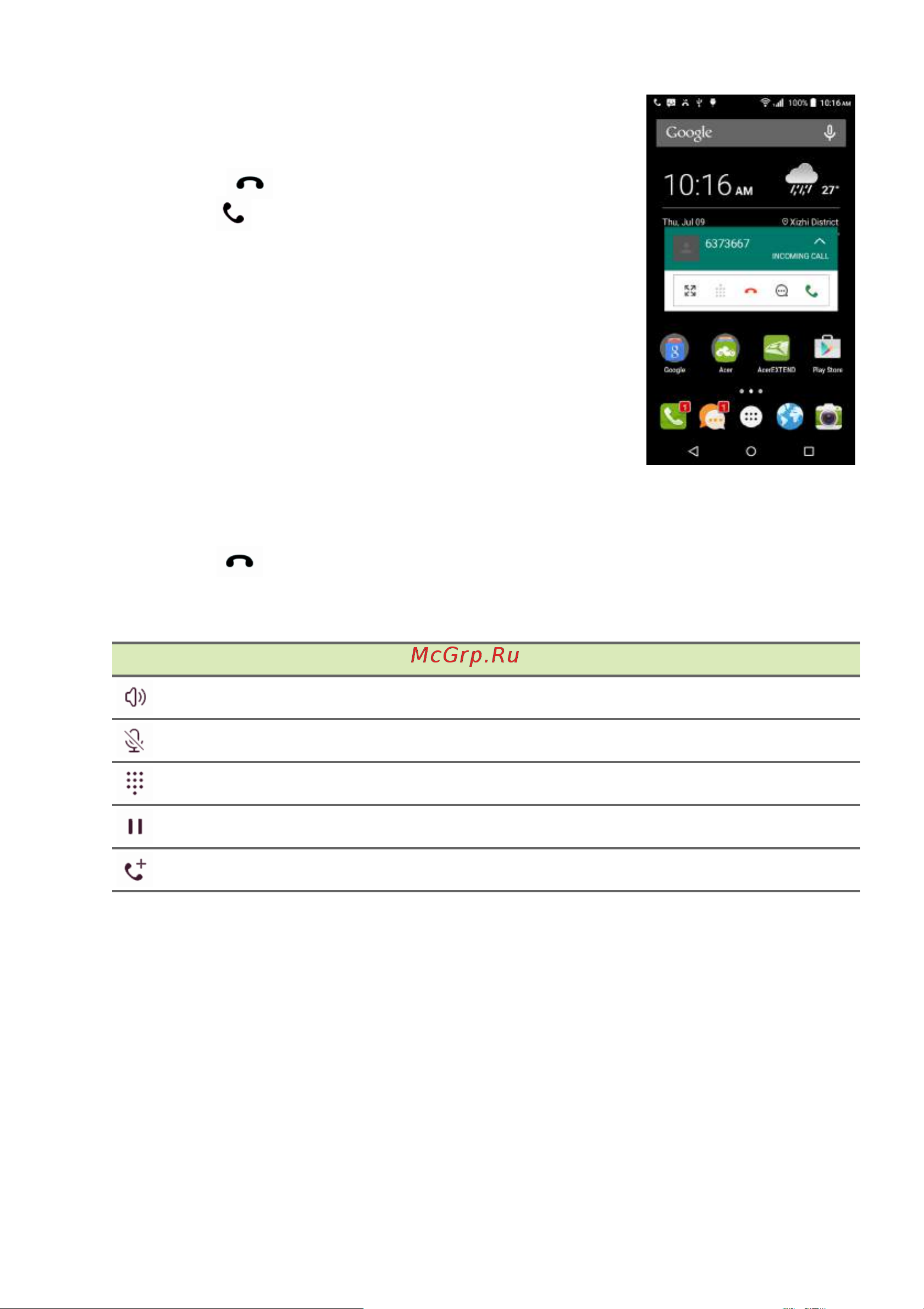 Acer Liquid Z630 [29/85] Завершение вызова