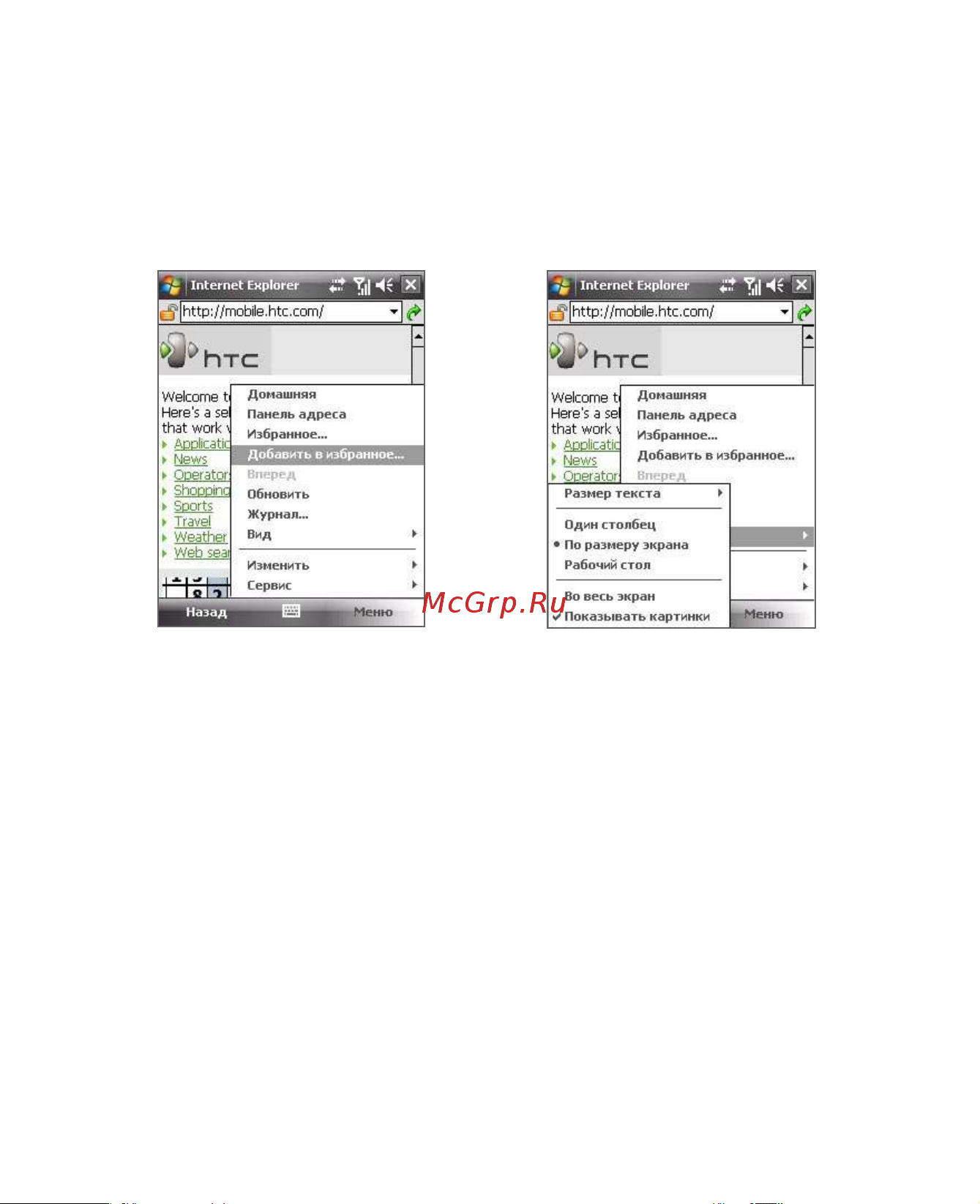 HTC P6500 Sirius [179/276] Меню internet explorer