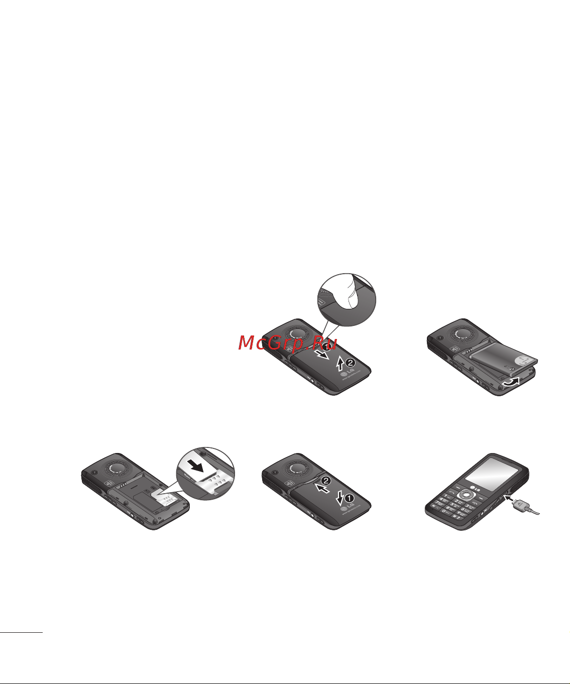 LG GM200 [6/42] Установка sim карты и зарядка аккумулятора