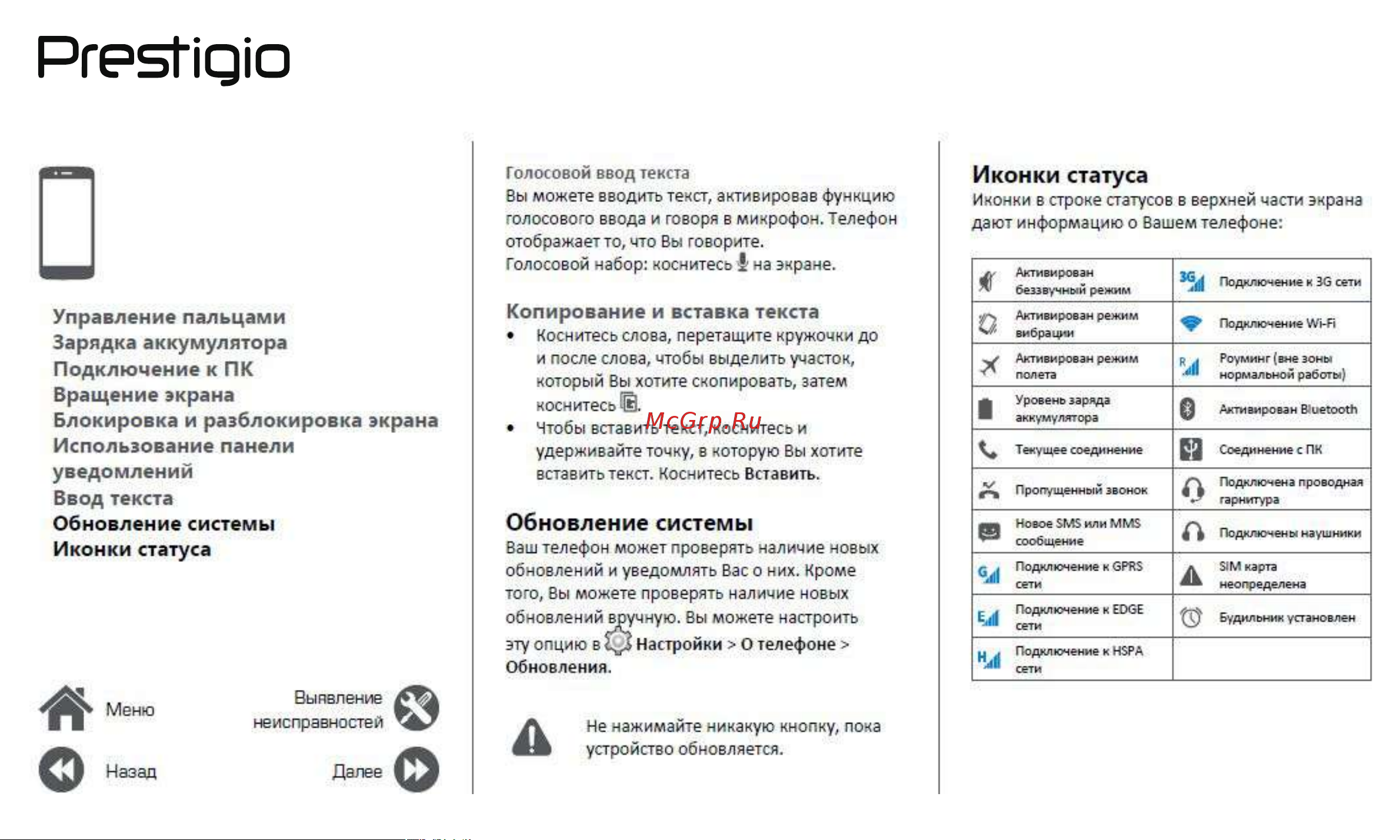 Prestigio GRACE P5 (PSP5515DUO) [15/39] Иконки статуса