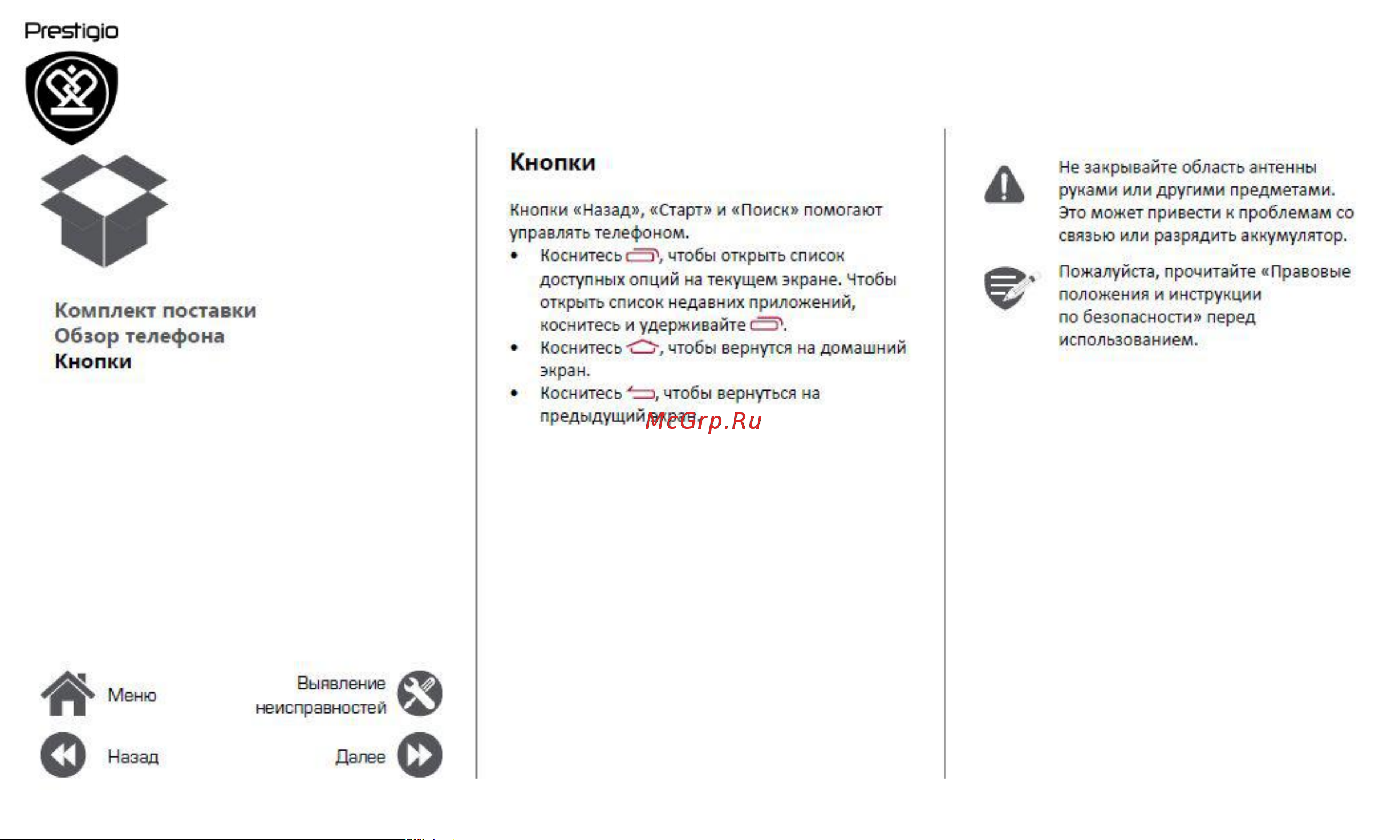 Prestigio Muze KX5 (PSP5519) [3/39] Кнопки