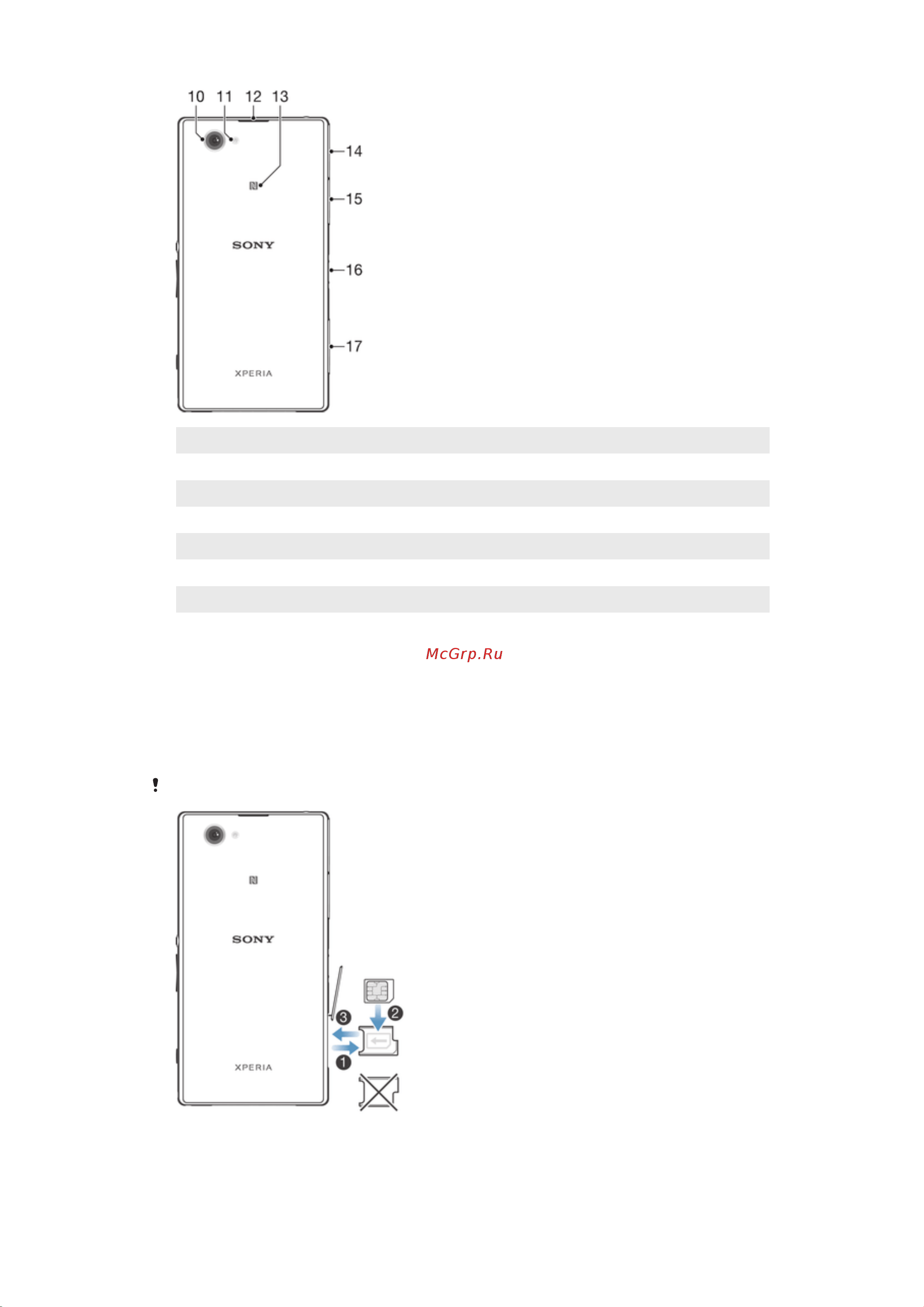 Sony Xperia Z1 Compact (D5503) [8/147] Не вставляйте карту памяти в гнездо микро sim карты