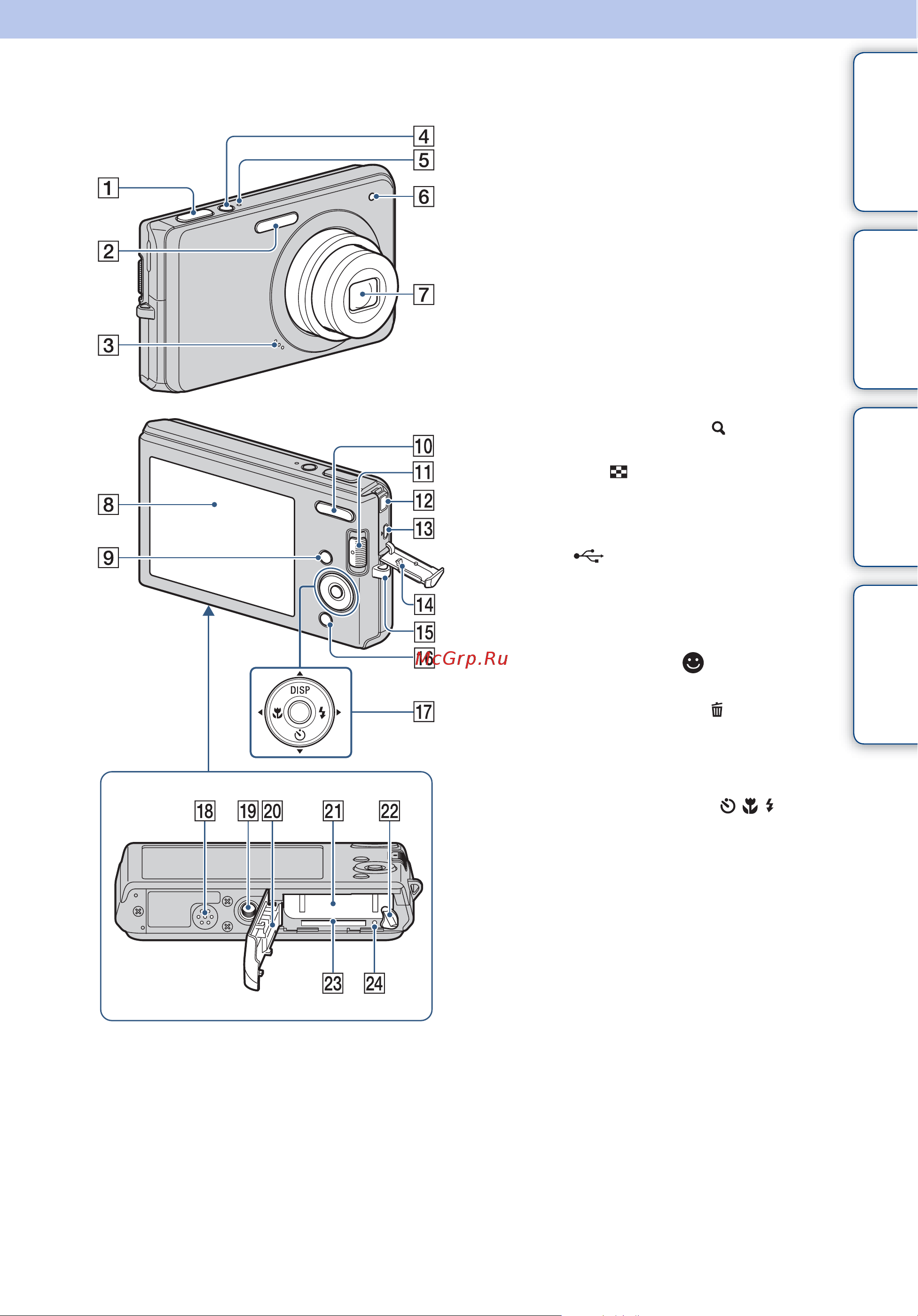 Sony DSC-W190 [12/104] Обозначение частей