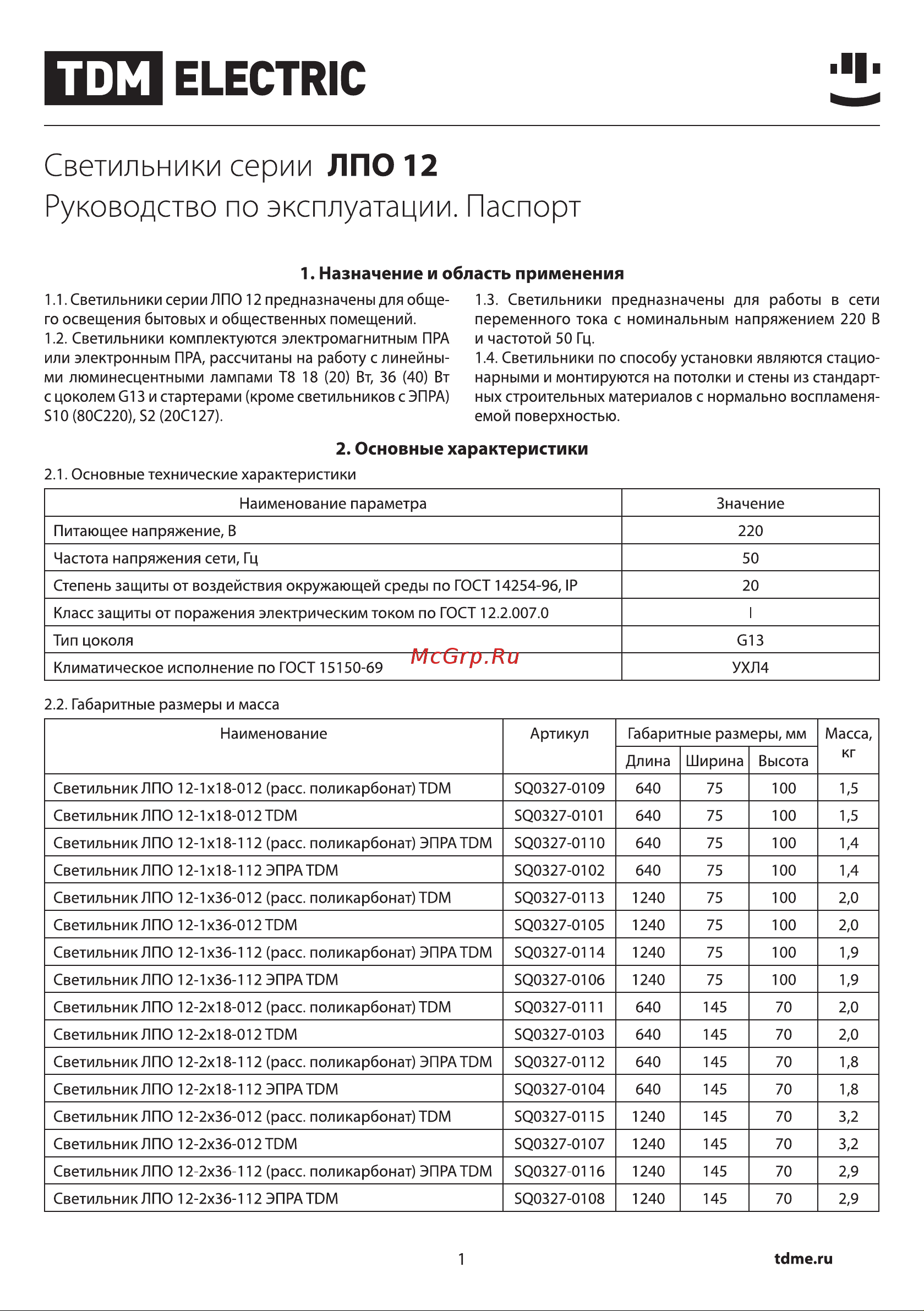 TDM Electric ЛПО 12-4х36-002 Руководство по эксплуатации онлайн
