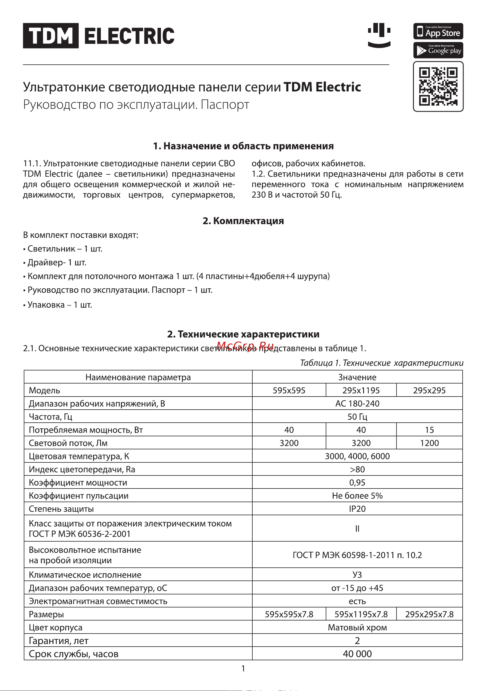 TDM Electric СВО 295х1195 SQ0329-0026 Руководство по эксплуатации онлайн