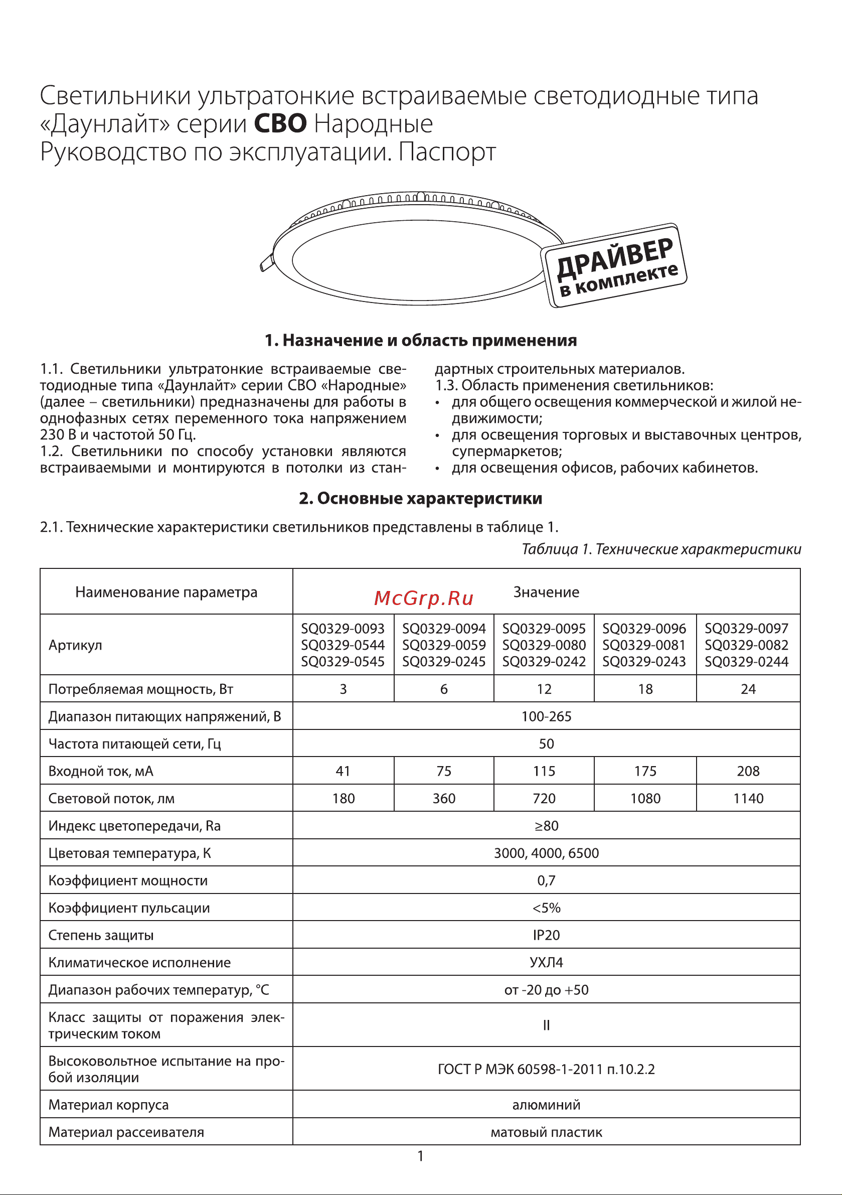 TDM Electric Даунлайт Народный СВО SQ0329-0080 Руководство по эксплуатации онлайн