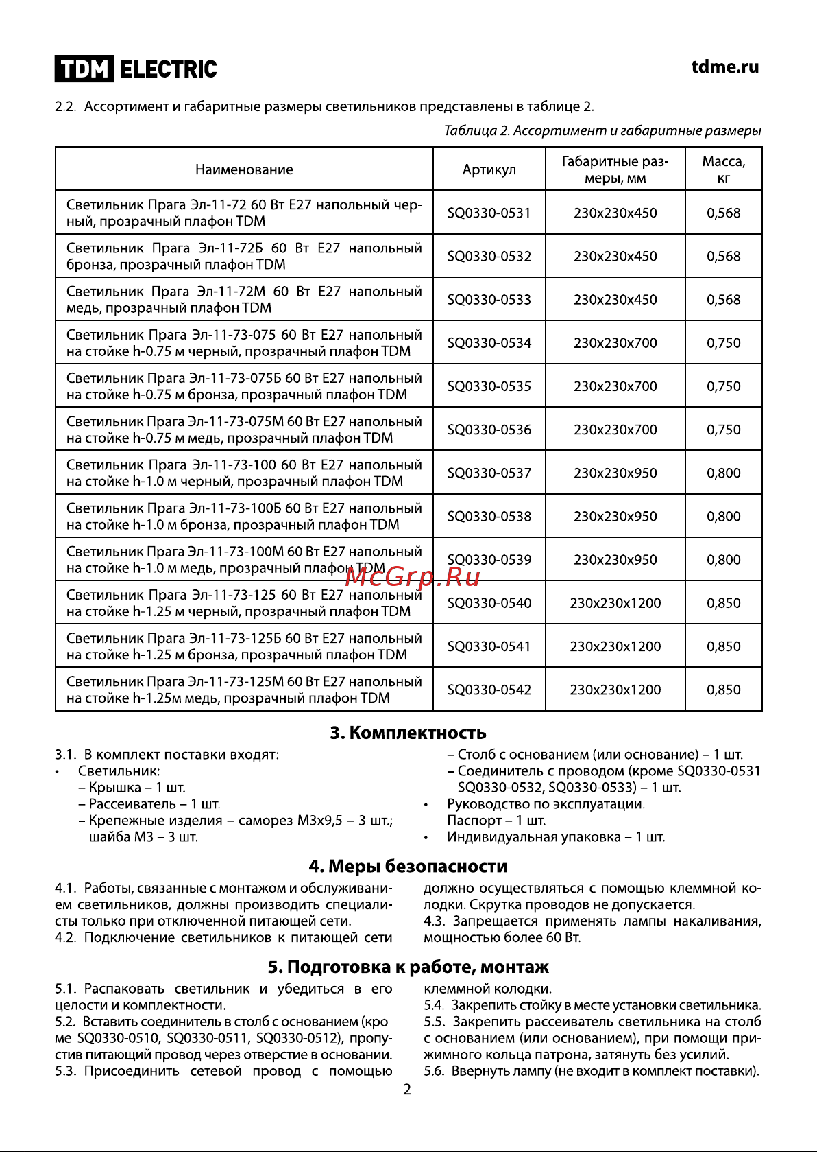 TDM Electric Прага Эл-11-73-100Б SQ0330-0538 Руководство по эксплуатации онлайн [2/4] 741438