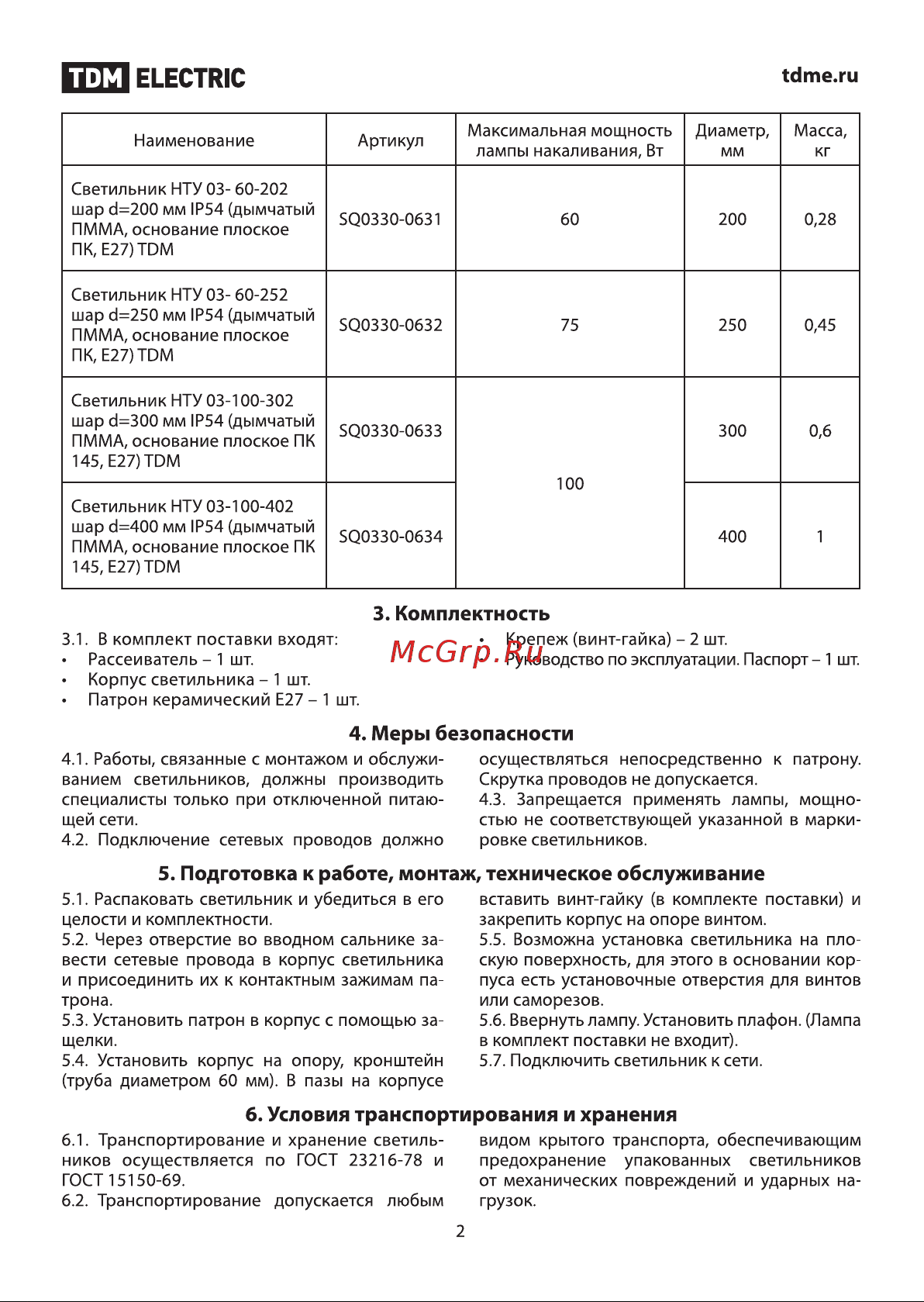 TDM Electric НТУ 03-100-302 SQ0330-0633 Руководство по эксплуатации онлайн [2/4] 741456