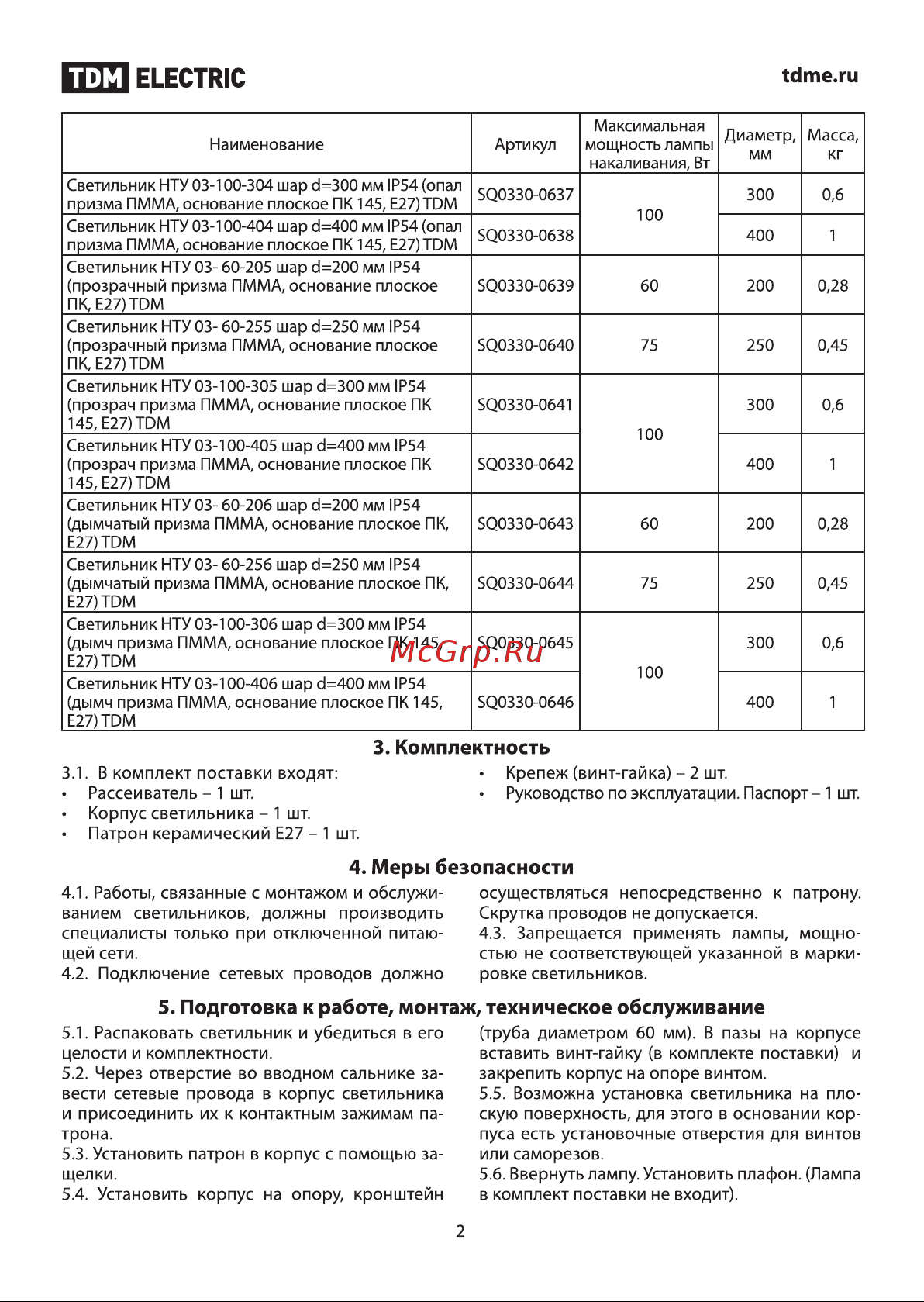 TDM Electric НТУ 03- 60-255 SQ0330-0640 Руководство по эксплуатации онлайн [2/4] 741459
