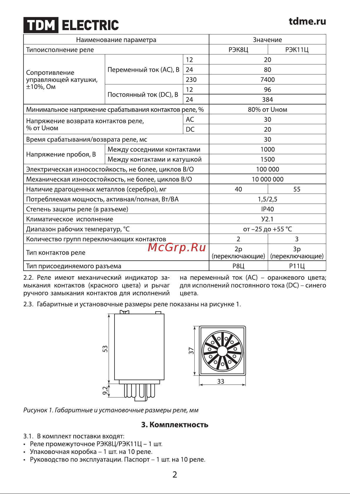 TDM Electric РЭК8Ц/2 SQ0701-0101 Руководство по Эксплуатации онлайн [2/5] 742997