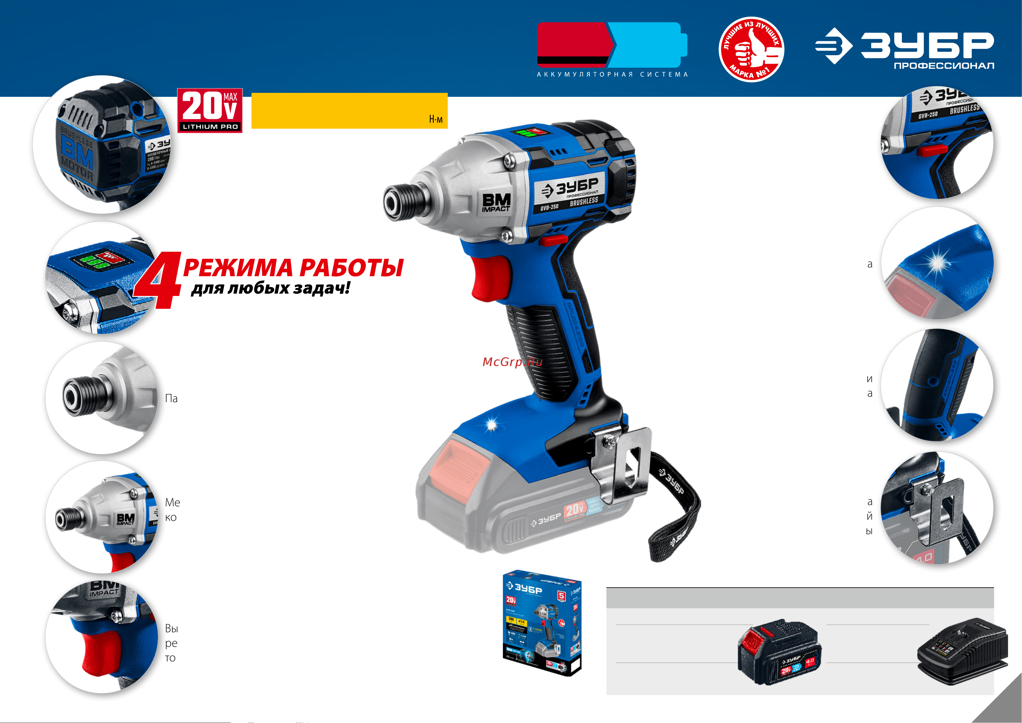 Зубр GVB-250 [8/15] Аккумуляторные батареи 20v max