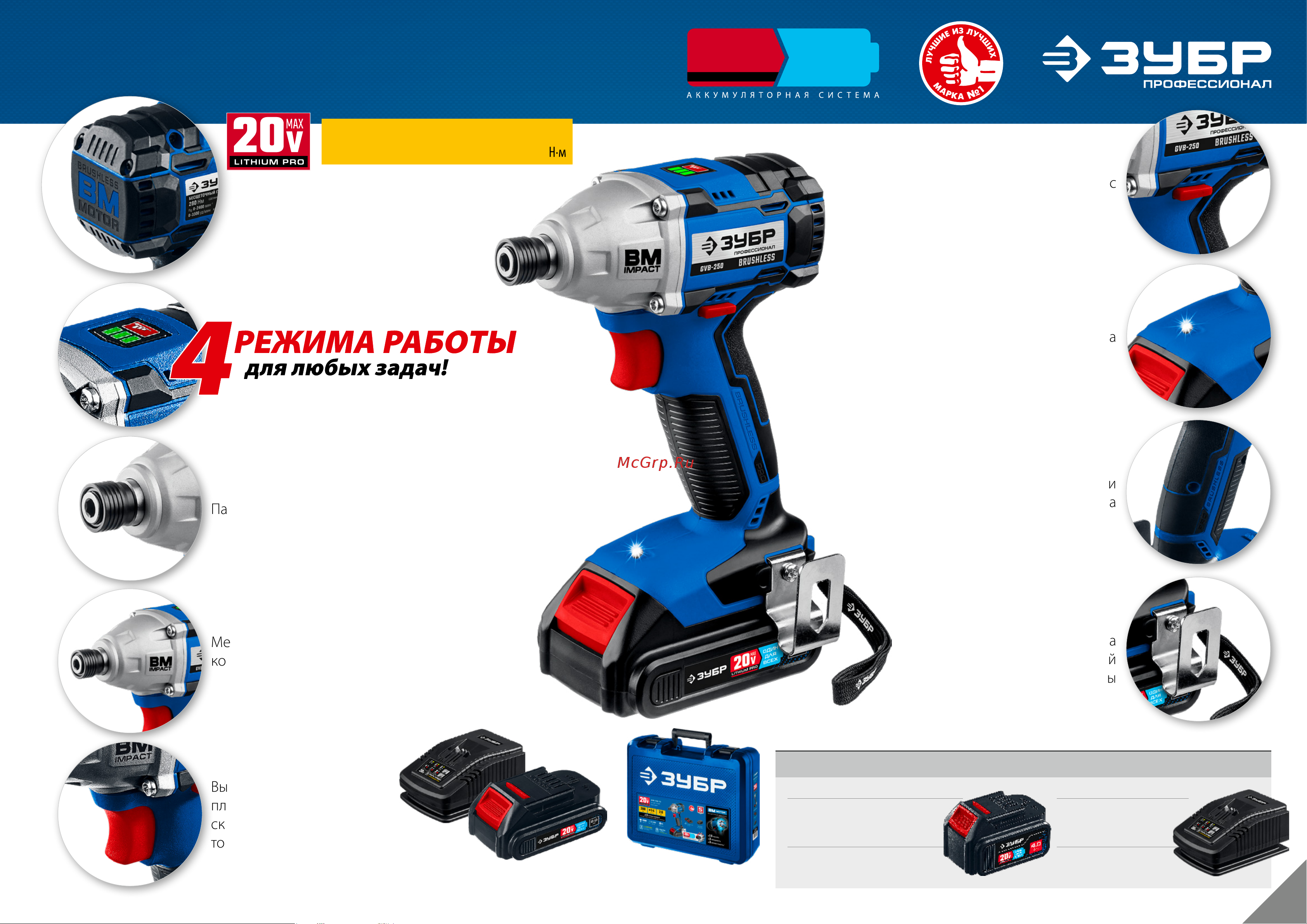 Зубр GVB-250-22 [9/15] Аккумуляторные батареи 20v max