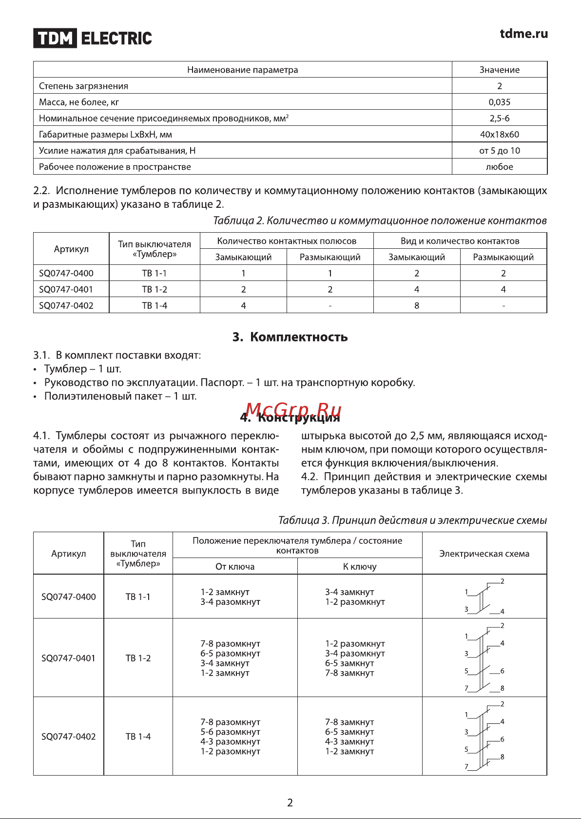 TDM Electric ТВ1-4 2P SQ0747-0402 Руководство по Эксплуатации онлайн [2/4] 744300