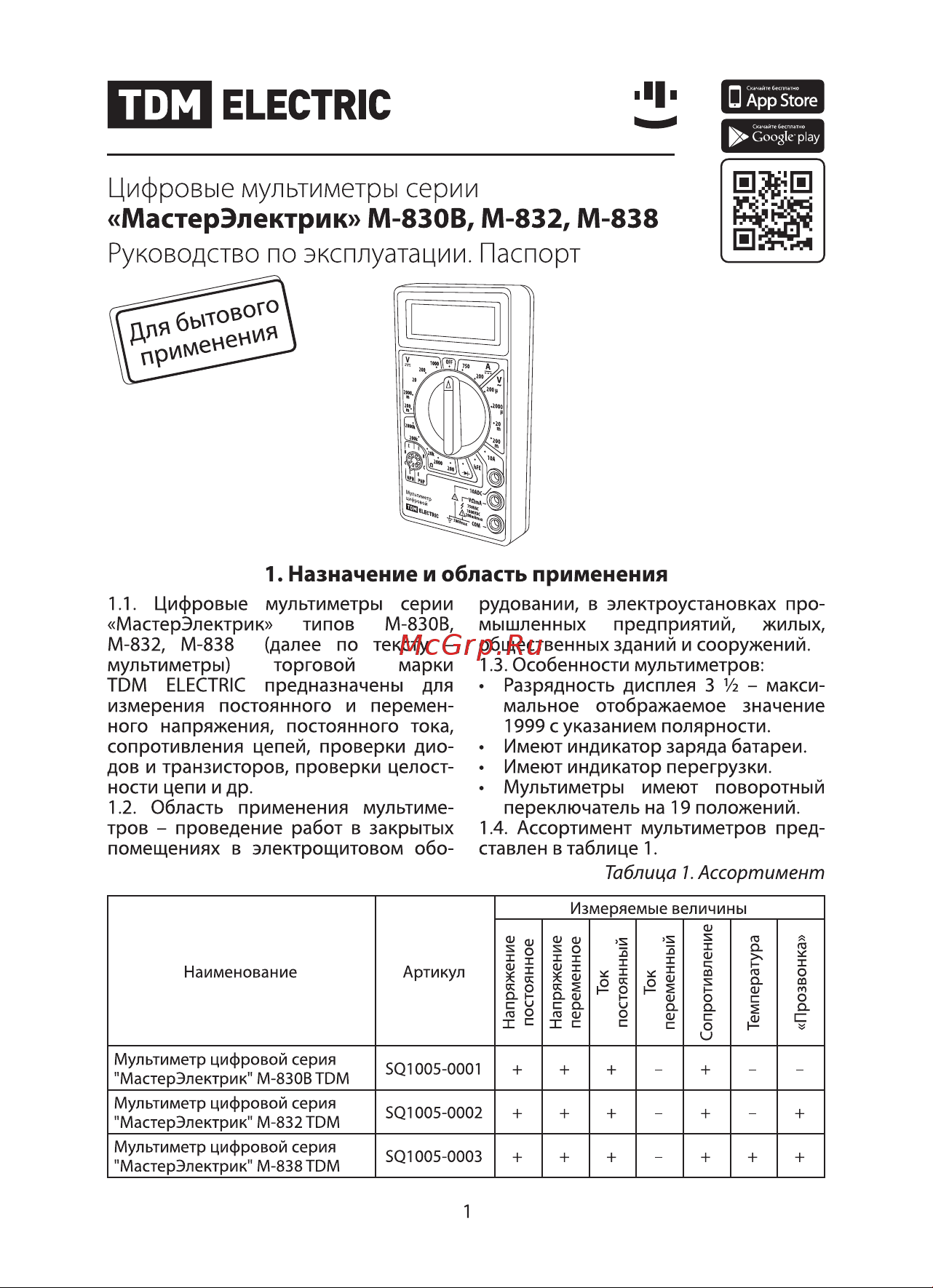 Тдм МастерЭлектрик М-838 SQ1005-0003 Руководство пользователя онлайн