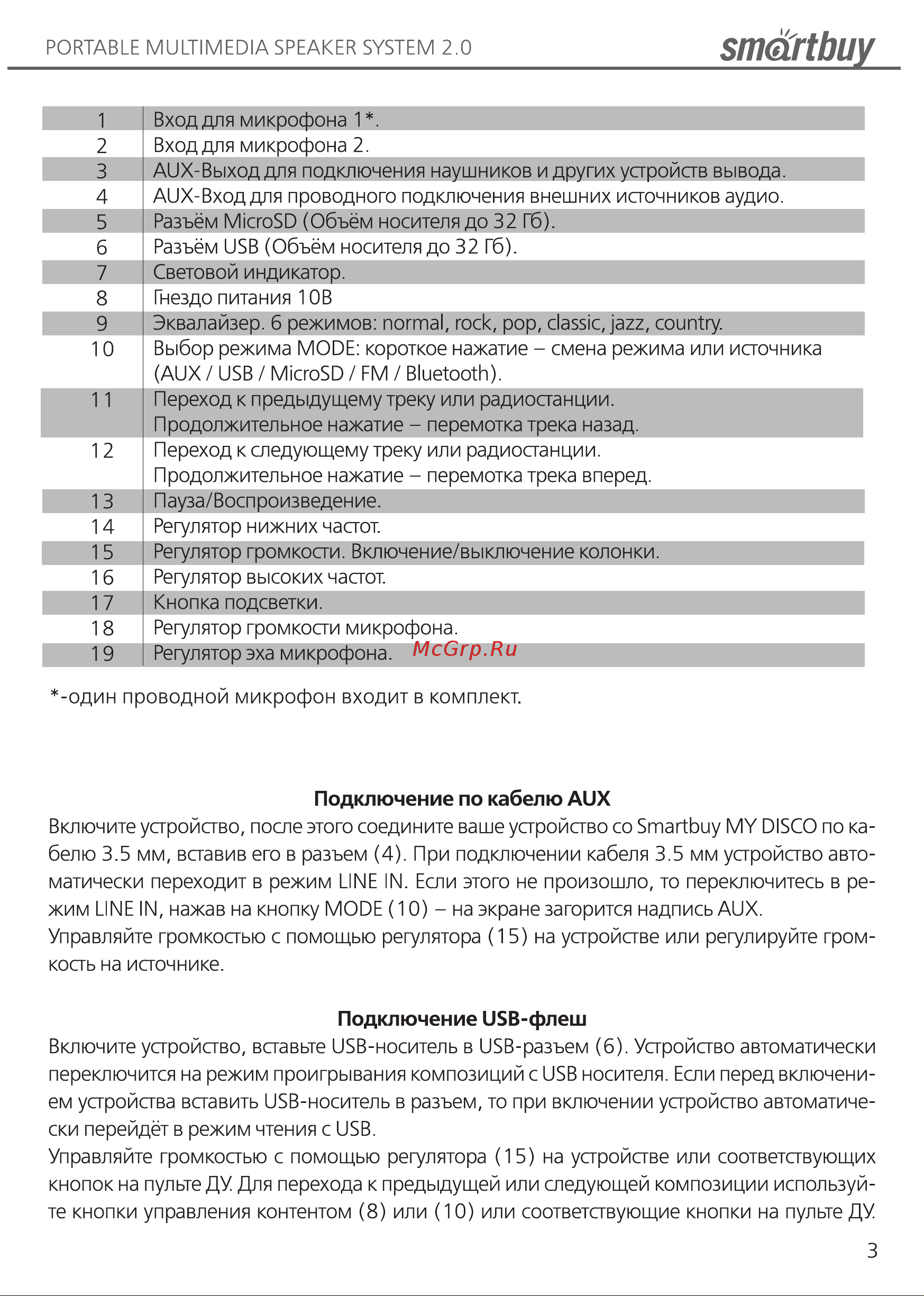 Smartbuy MY DISCO SBS-5350 Инструкция по эксплуатации онлайн [3/8] 746408
