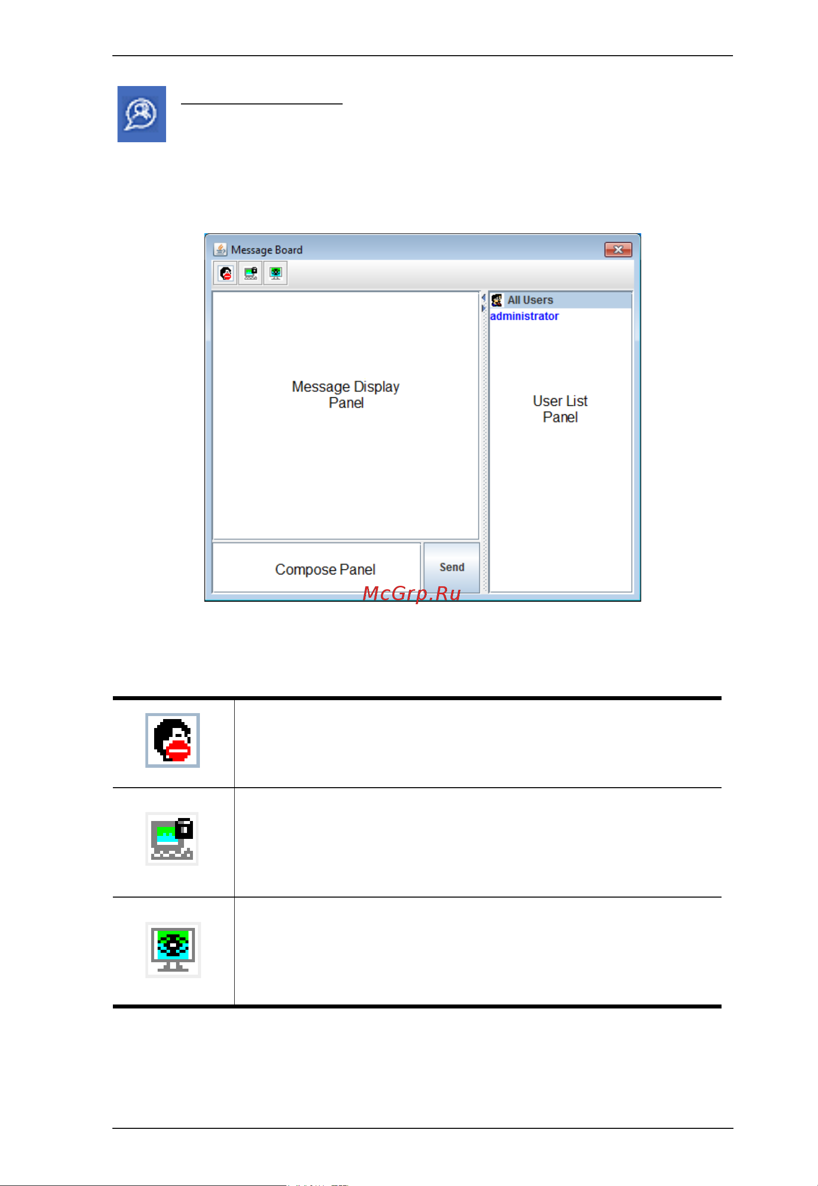 Aten CN8000A [133/203] The cn8000a supports multiple user logins which can possibly give rise to access conflicts to alleviate this problem a message board feature similar to an internet chat program allows users to communicate with each other