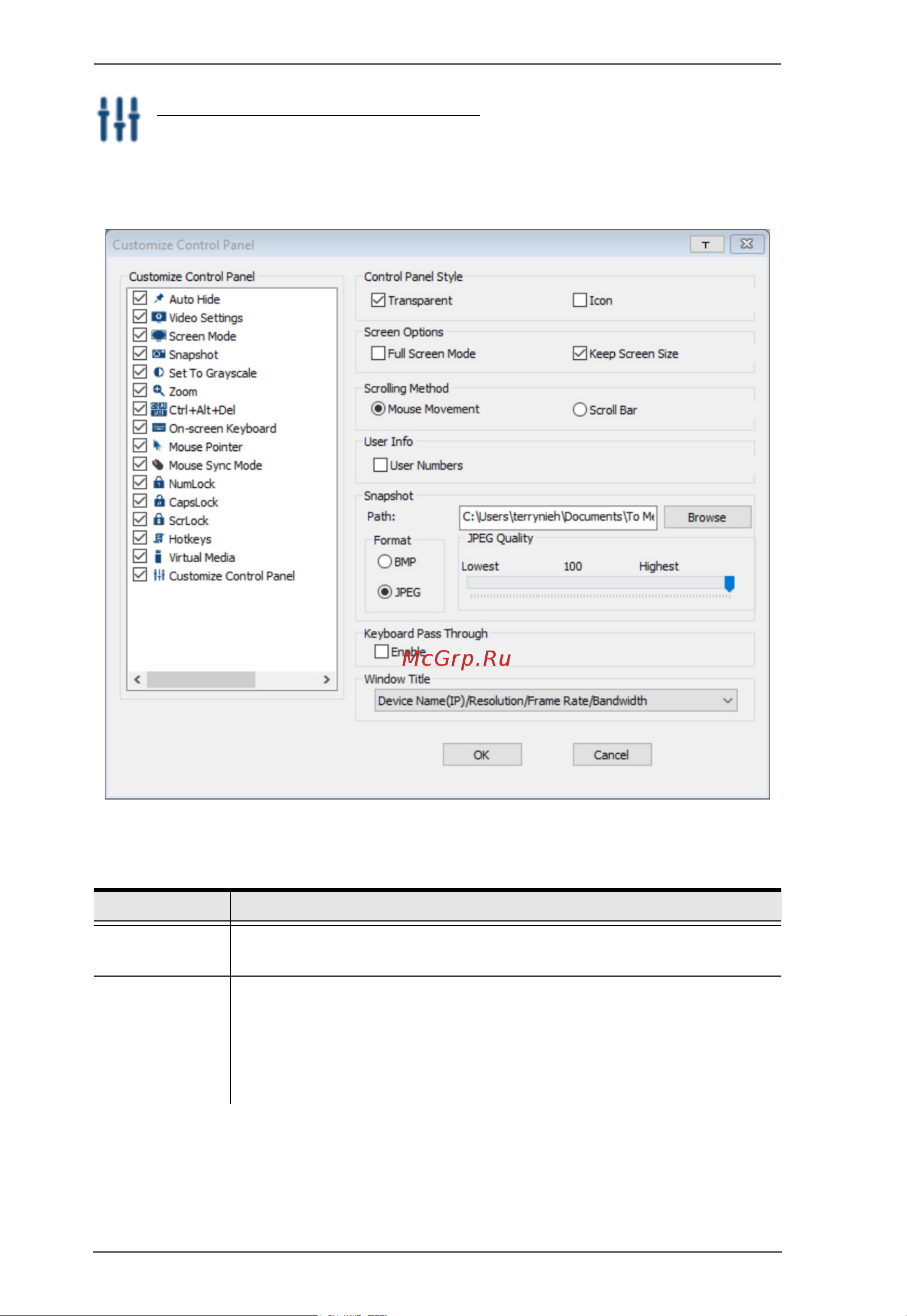 Aten RCMDVI40BT [224/297] Control panel configuration
