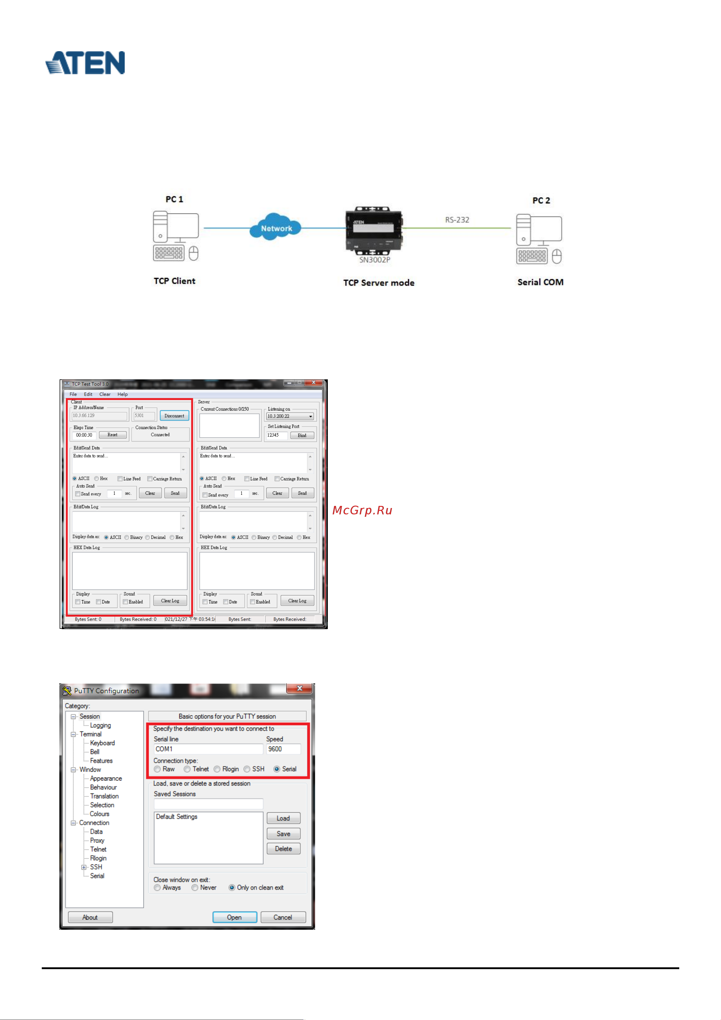 Aten SN3001 [5/6] C how to test tcp server mode