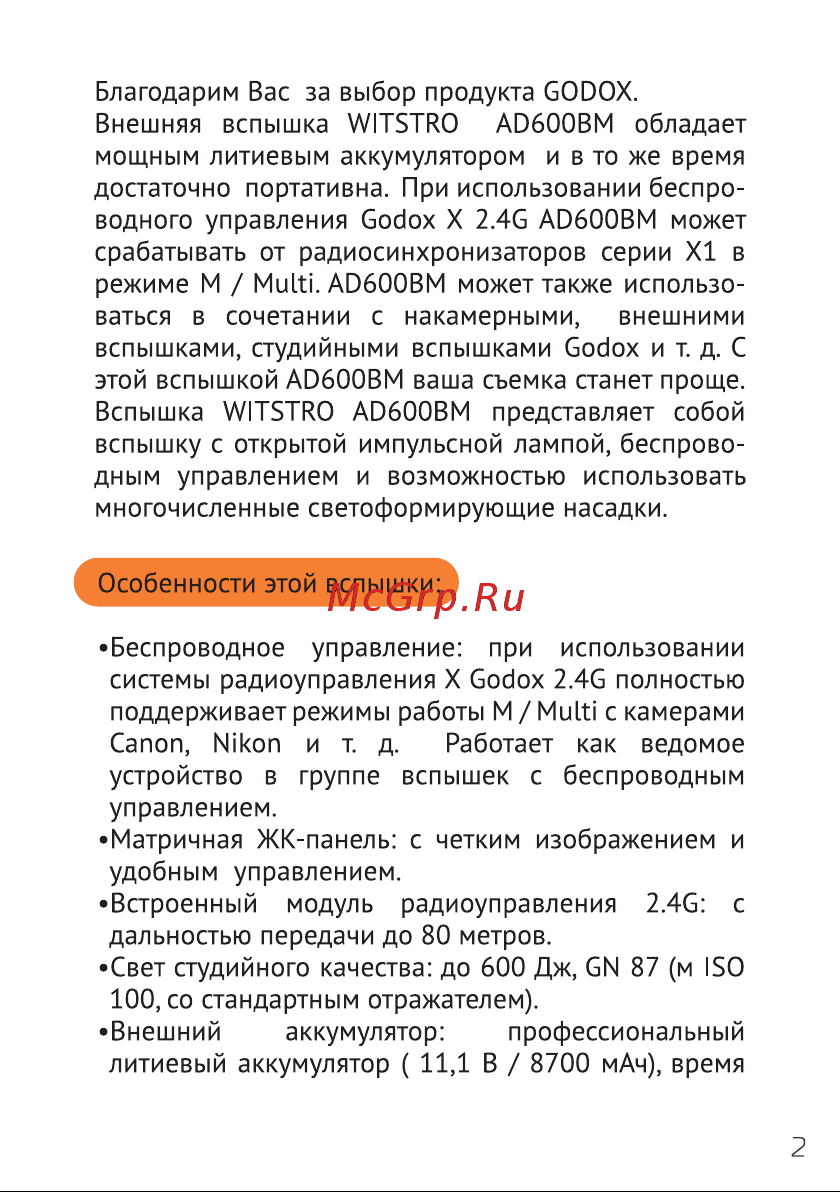 GODOX Witstro AD600BM Руководство по эксплуатации онлайн [3/44] 748078