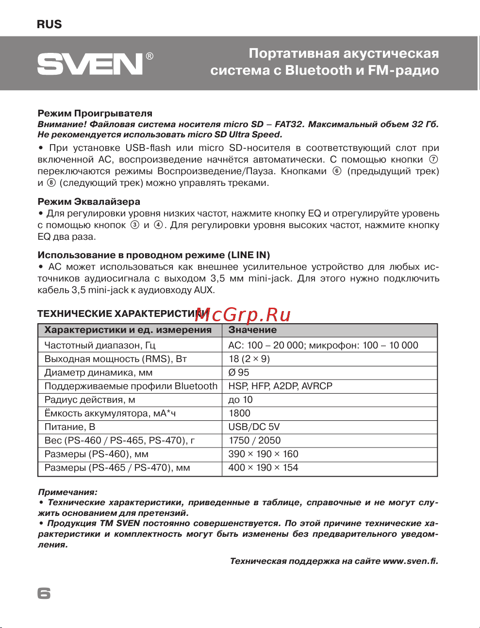 Sven PS-460 SV-015237 [6/16] Портативная акустическая