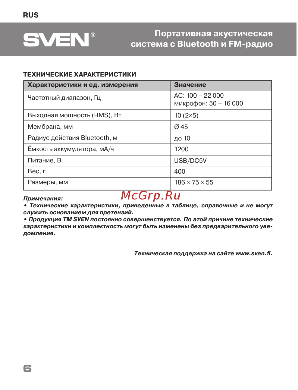 Sven PS-220 SV-016470 [6/19] Портативная акустическая
