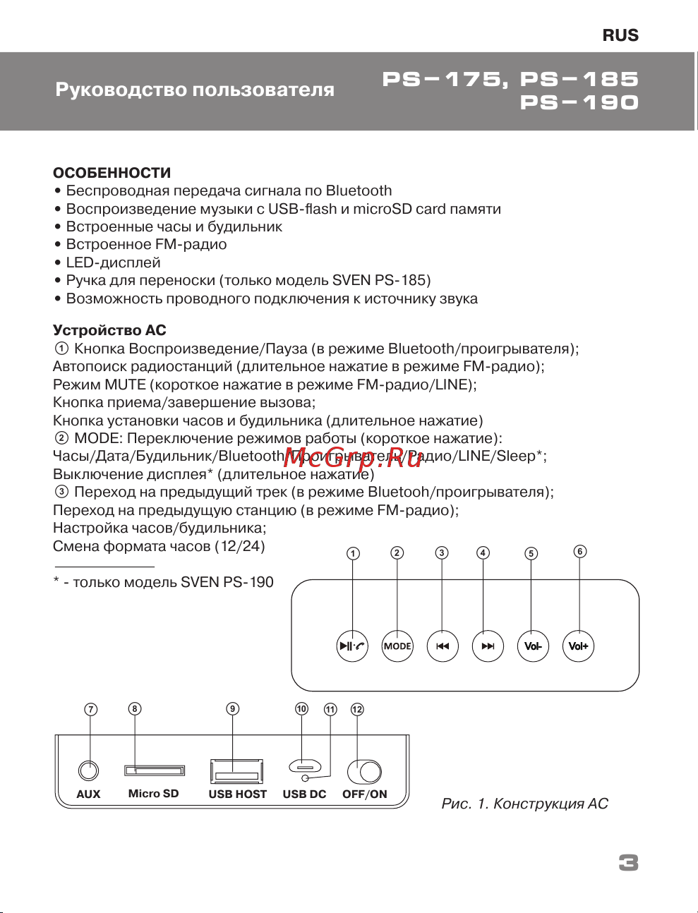 Sven PS-175 SV-015886 [3/20] Руководство пользователя