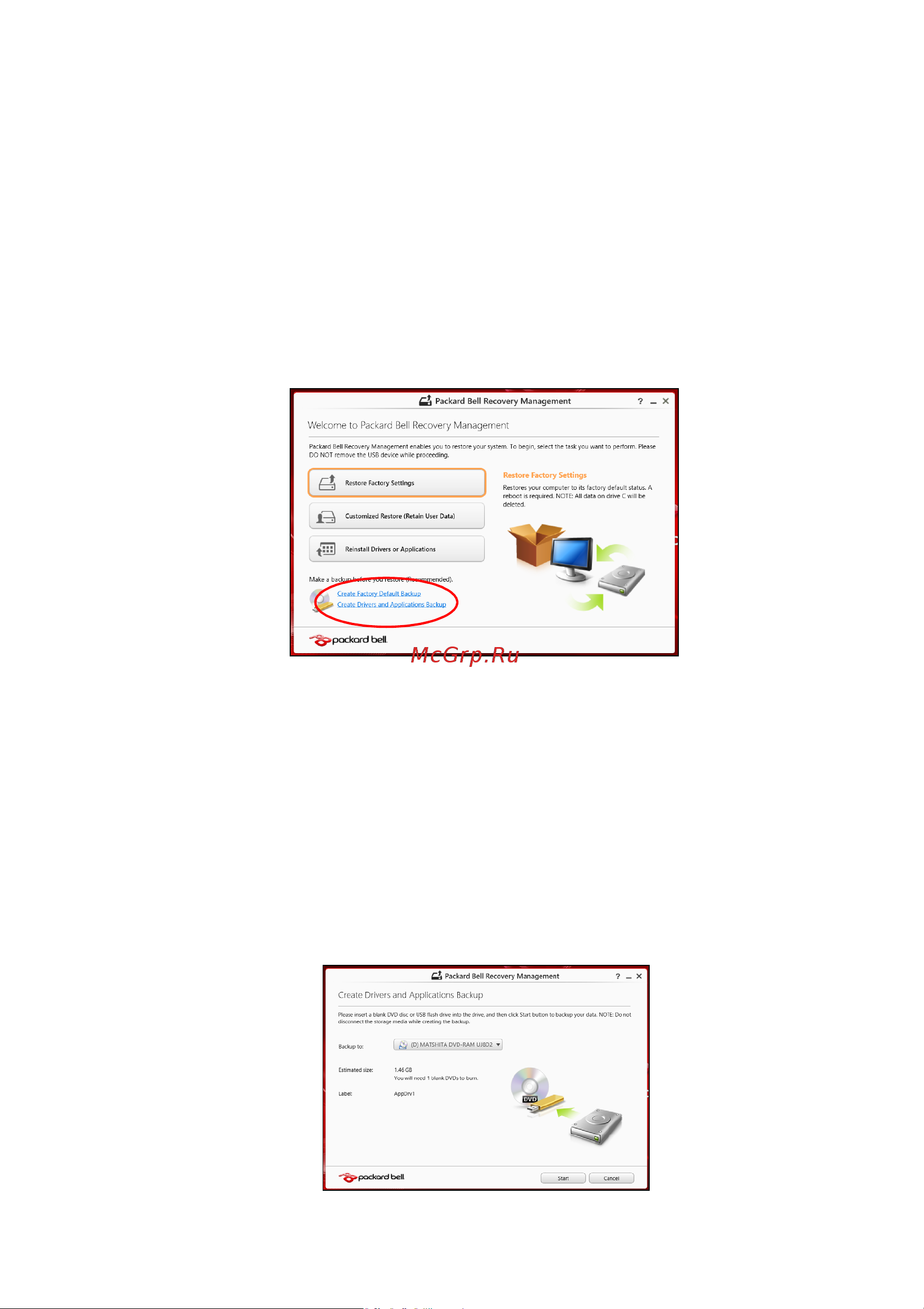 Packard Bell EasyNote TG81BA (NX.C3YER.008 ) [24/92] Создание резервной копии драйверов и приложений