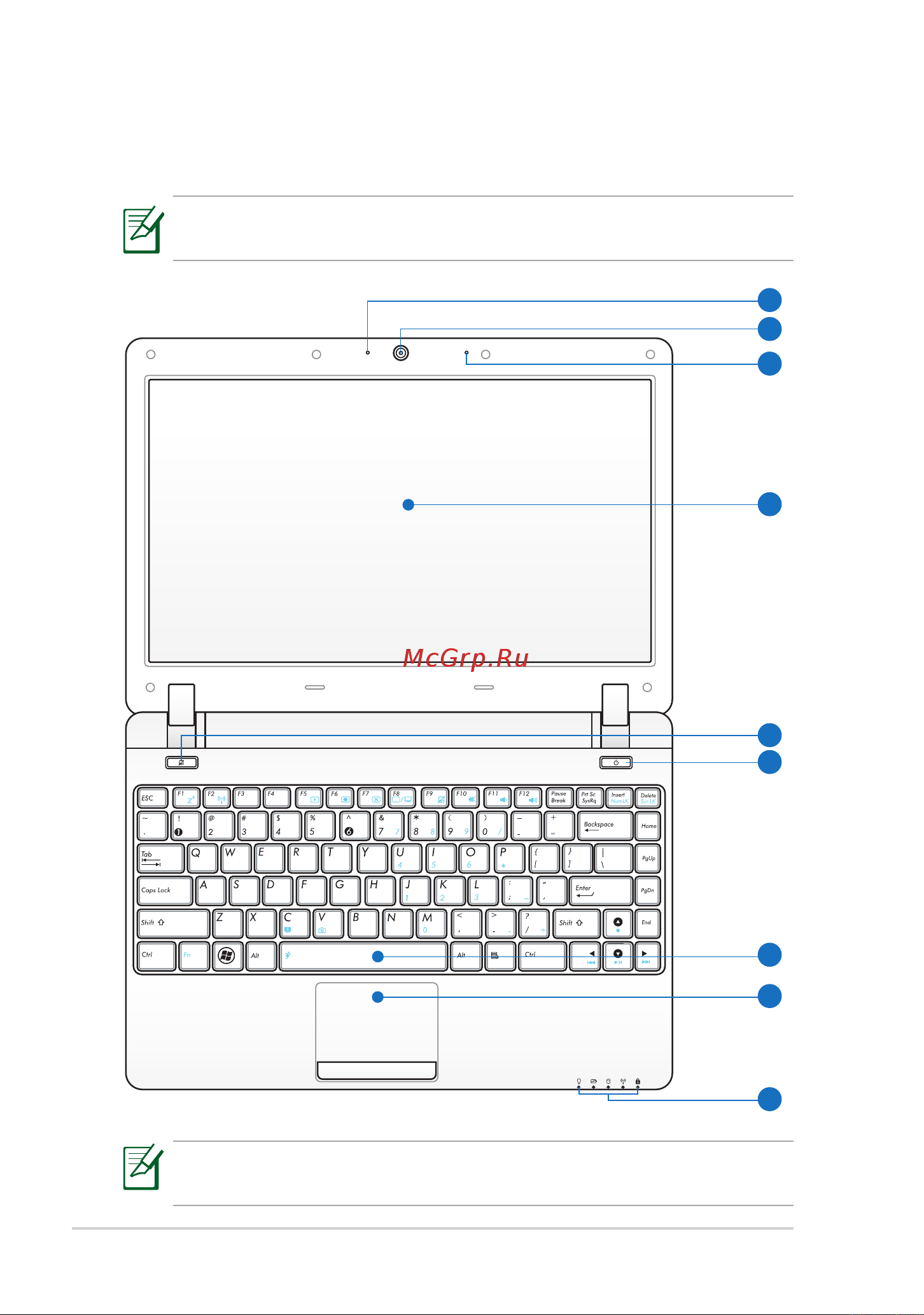 Asus EeePC 1201N [10/60] Верхняя сторона