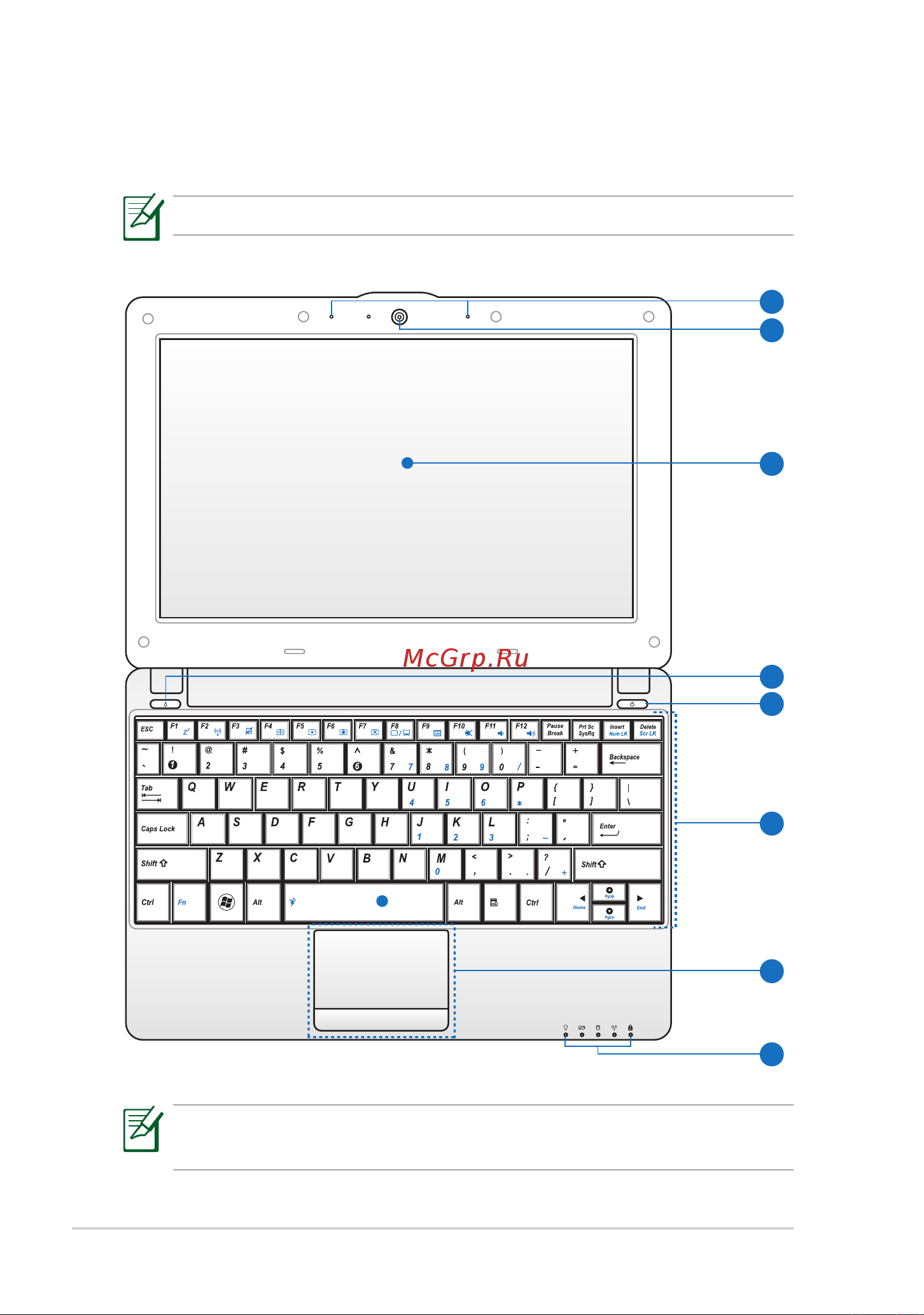 Asus EeePC 1001P [10/62] Верхняя сторона