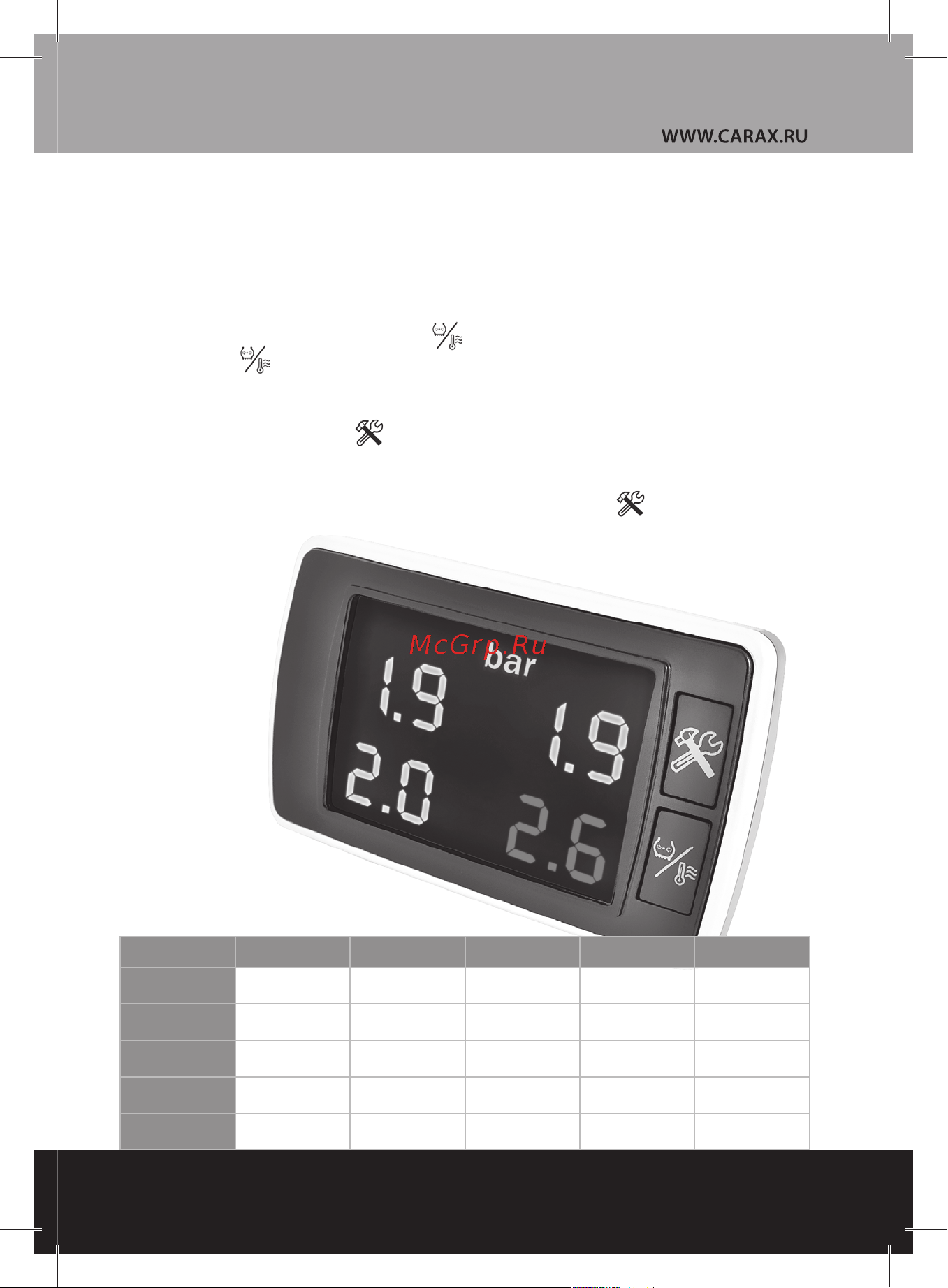 Carax TPMS CRX-1001 [16/16] Дополнительные возможности