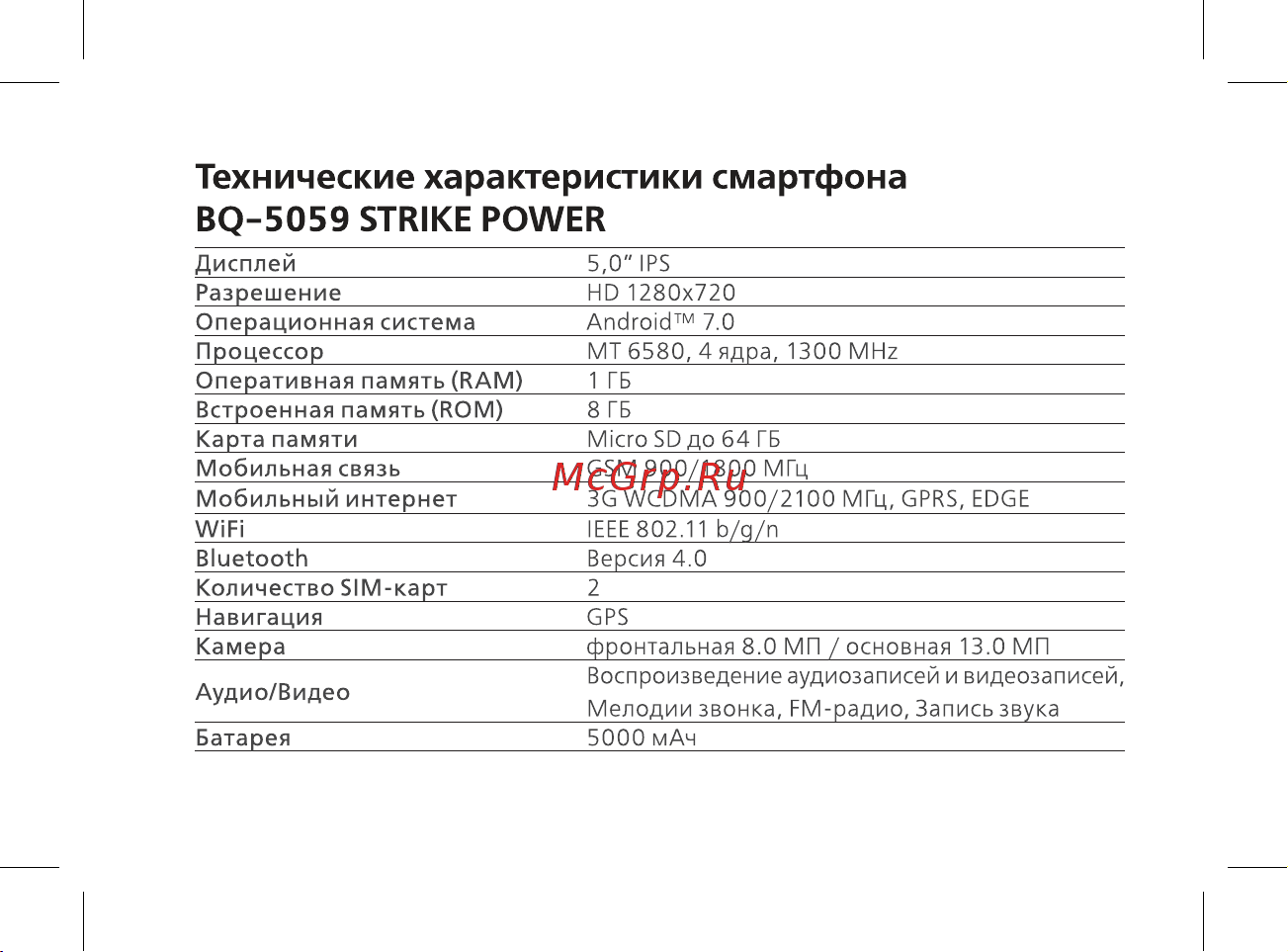 BQ BQ-5059 Strike Power Brushed [4/44] Технические характеристики смартфона bq 5059 strike power