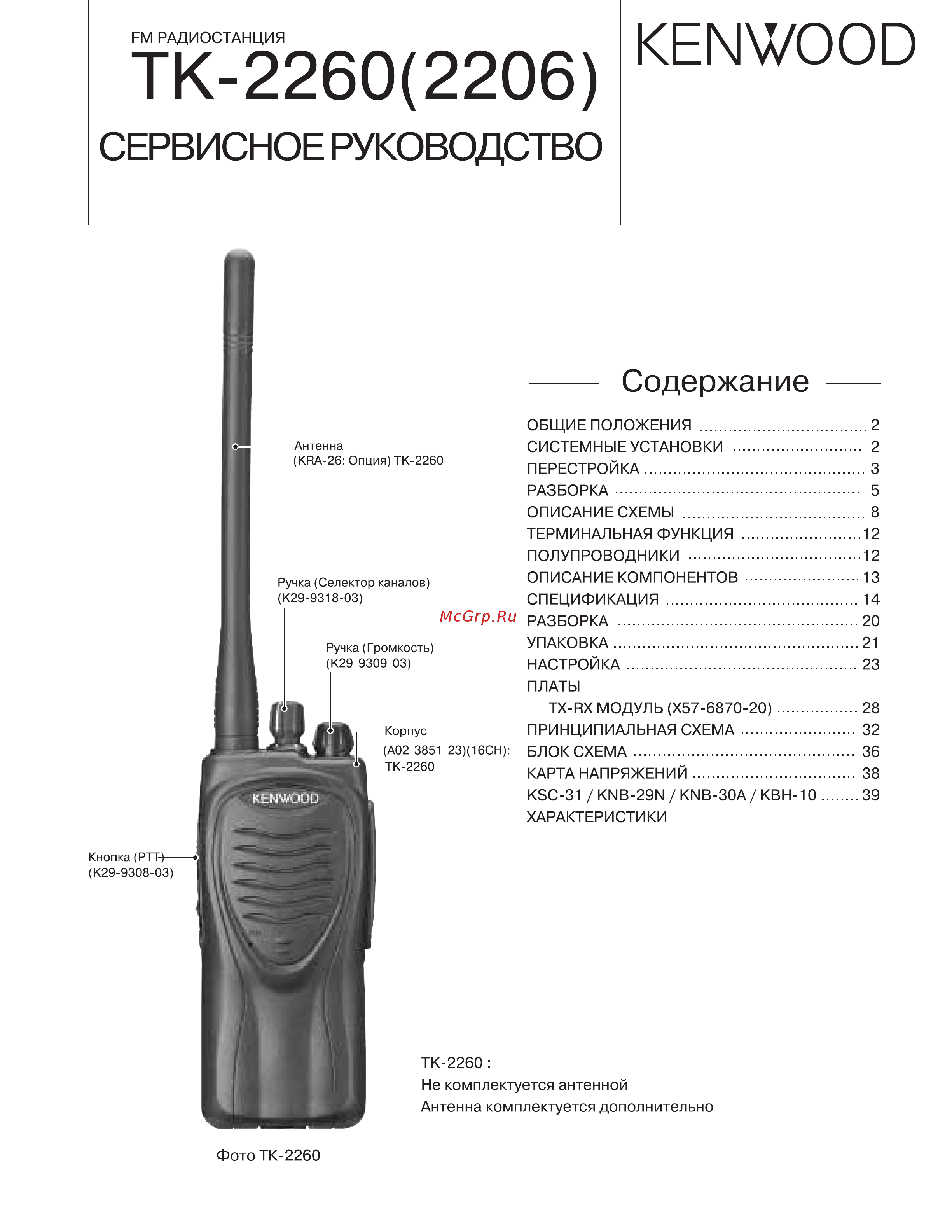 Kenwood TK-2260 Руководство по эксплуатации онлайн