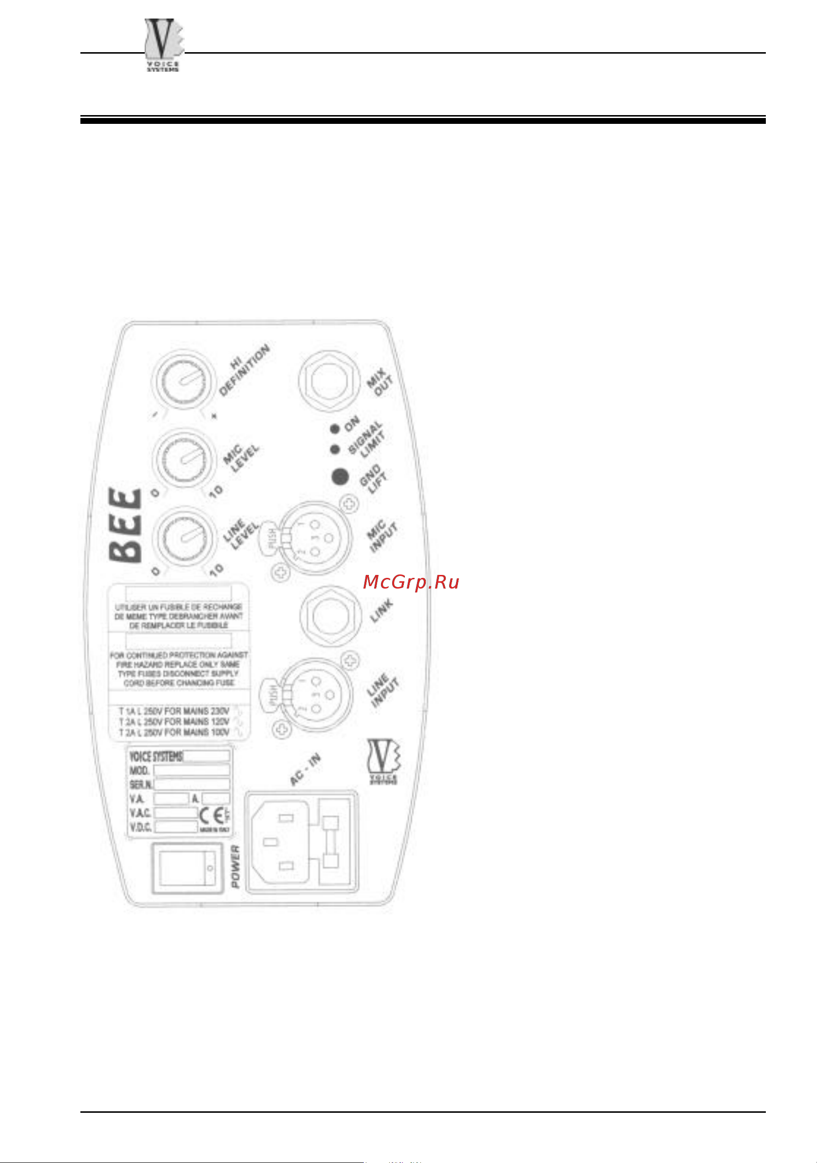 VOICE SYSTEMS BEE-Theatre [8/44] Il pannello di controllo