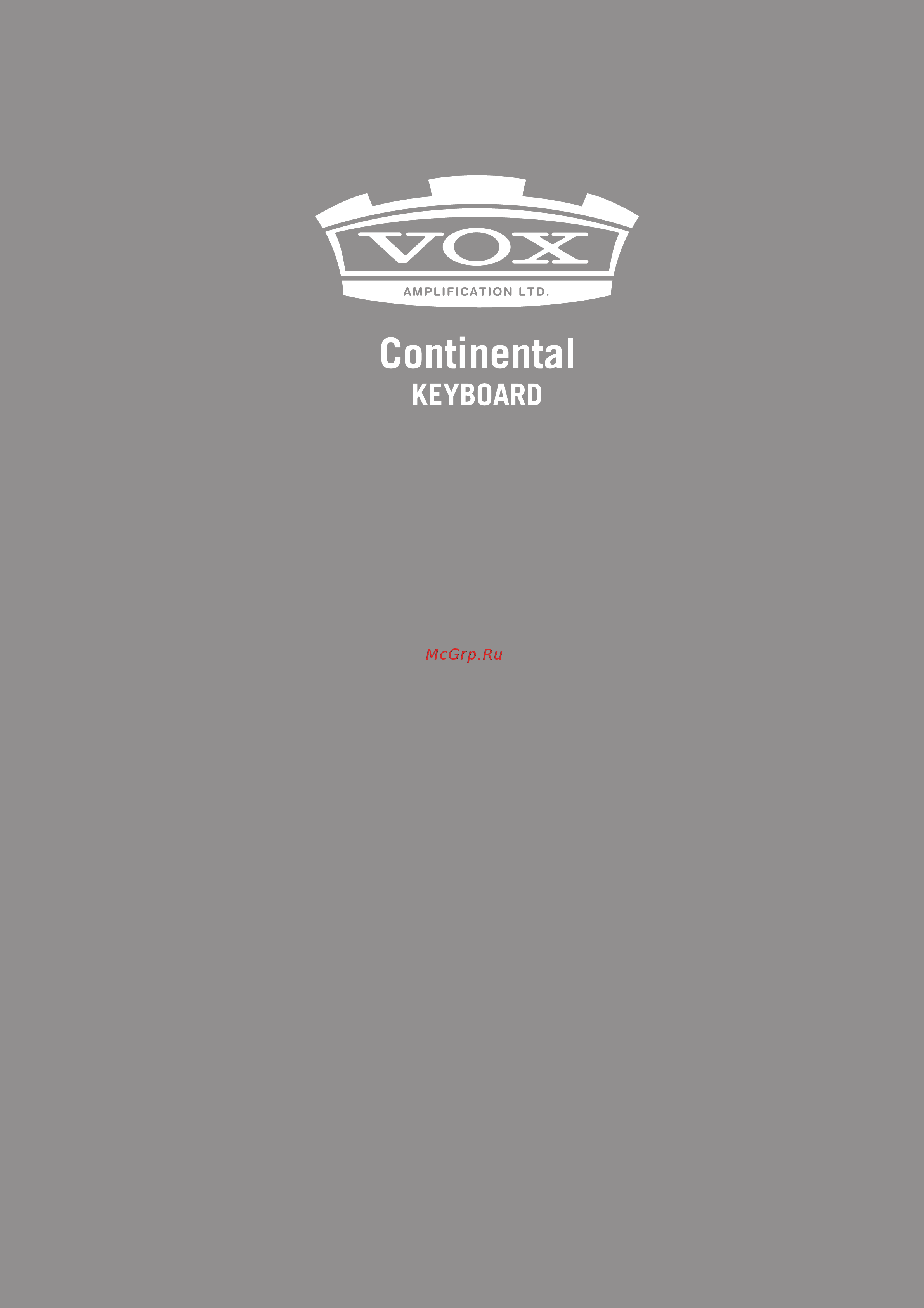 Vox Continental 61 Keyboard Руководство по эксплуатации онлайн
