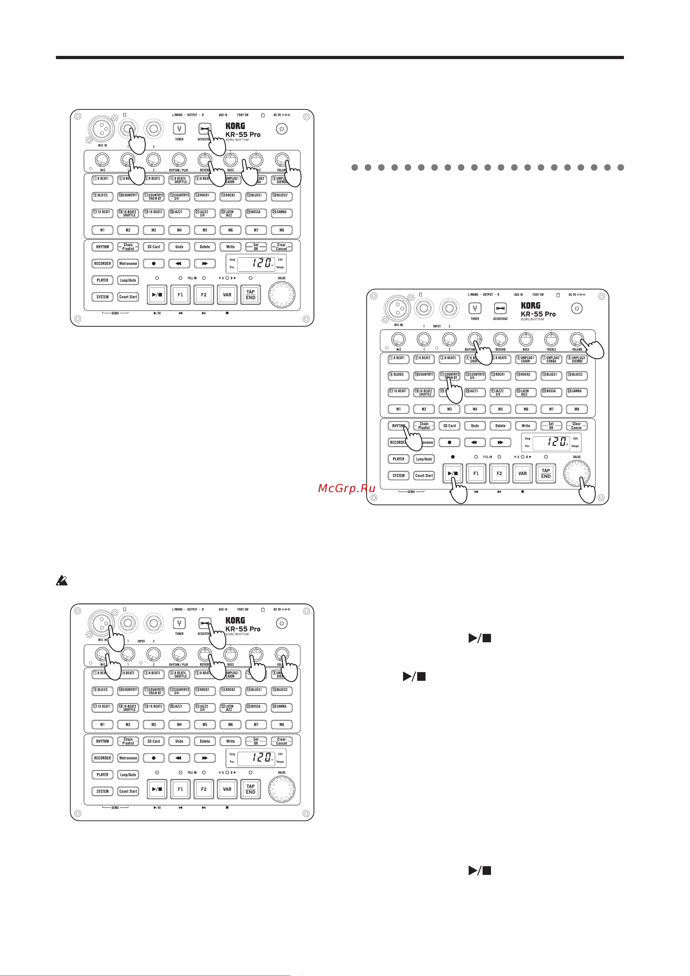 Korg KR-55 Pro [16/44] Jeu et enregistrement de styles rythmiques