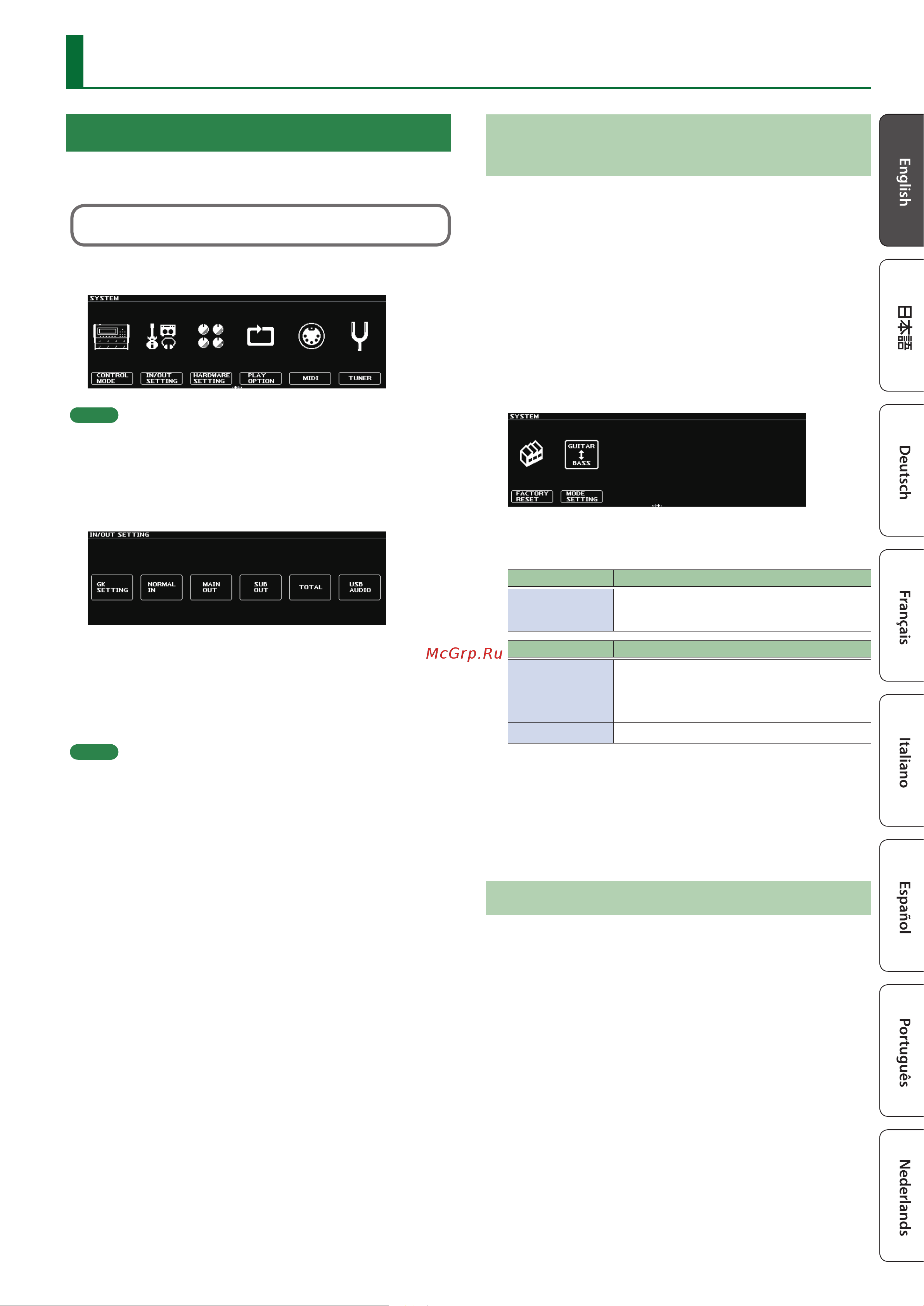 Boss SY-1000 [19/22] Settings for the entire sy 1000 system parameters