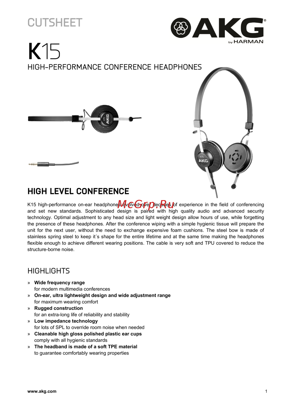 AKG K15 Руководство по эксплуатации