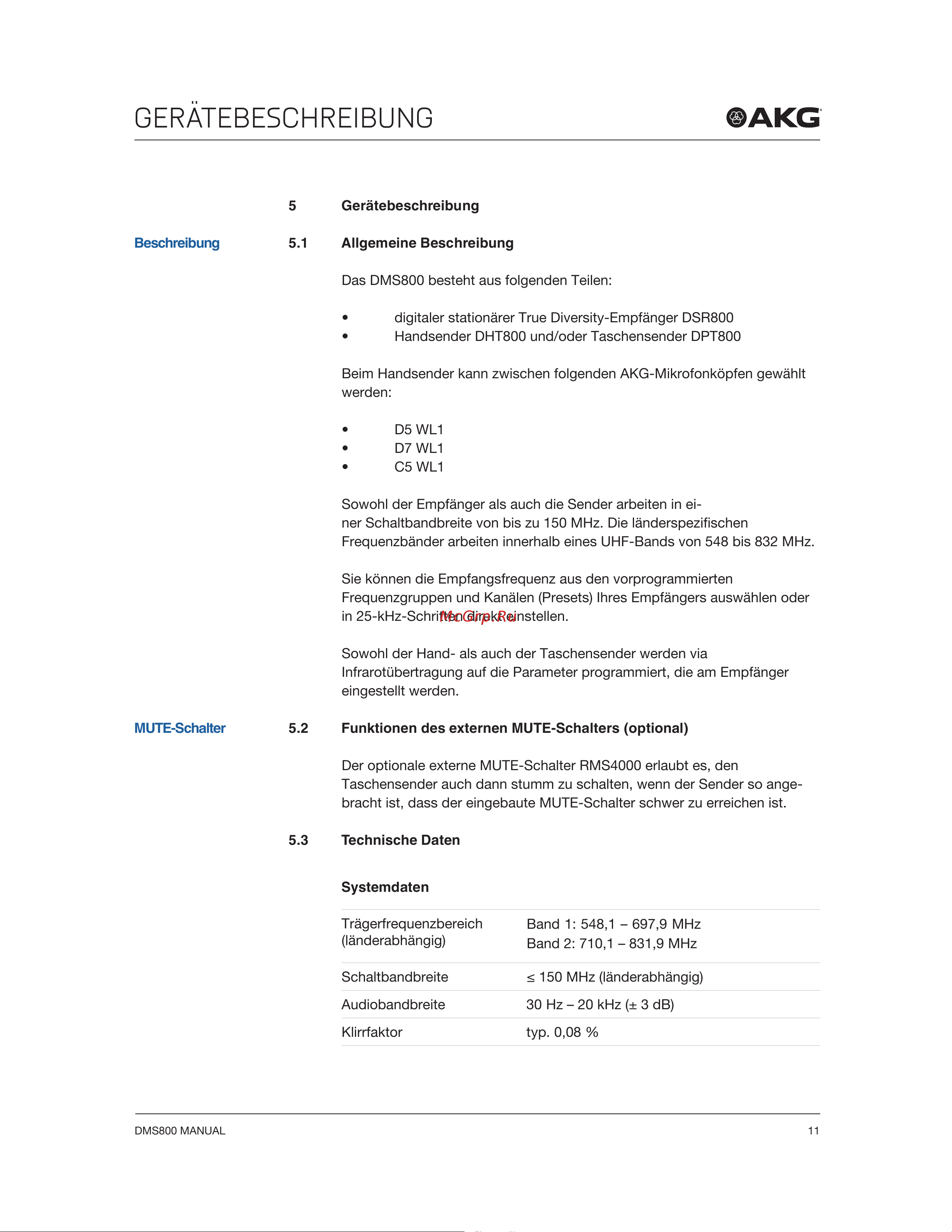AKG DSR800 BD2 [11/234] Gerätebeschreibung