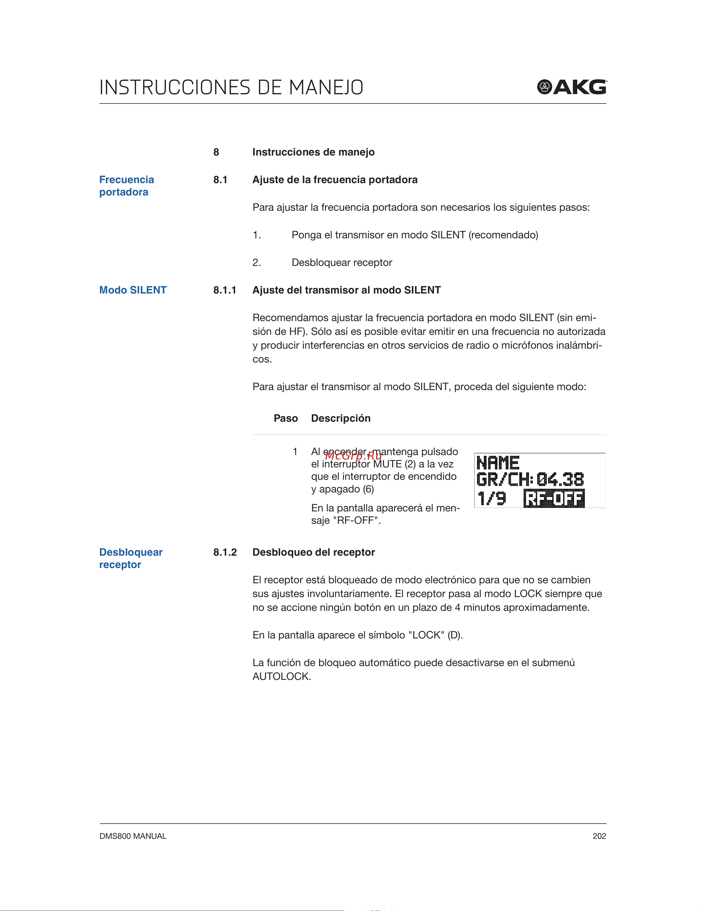 AKG DSR800 BD2 [202/234] Instrucciones de manejo