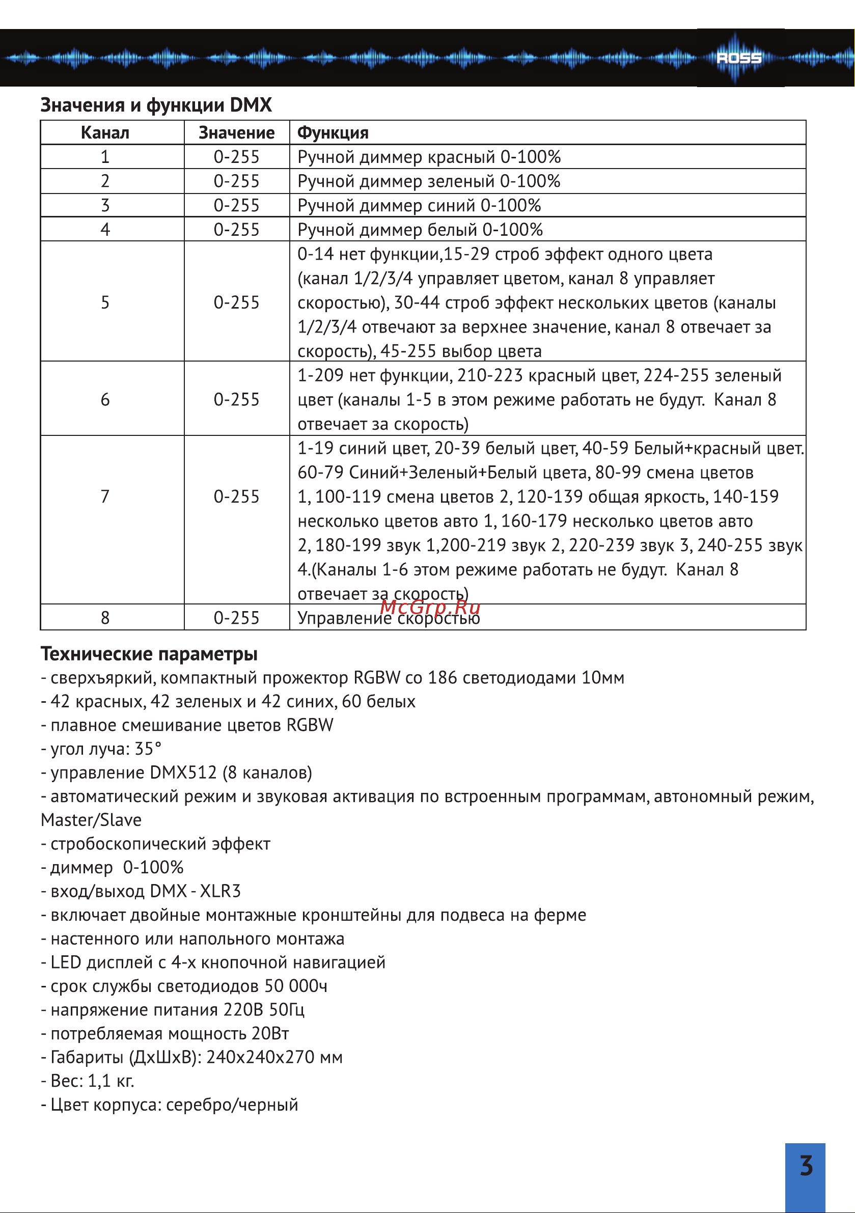 ROSS LED PAR RGBW 186S [3/5] Страница 3