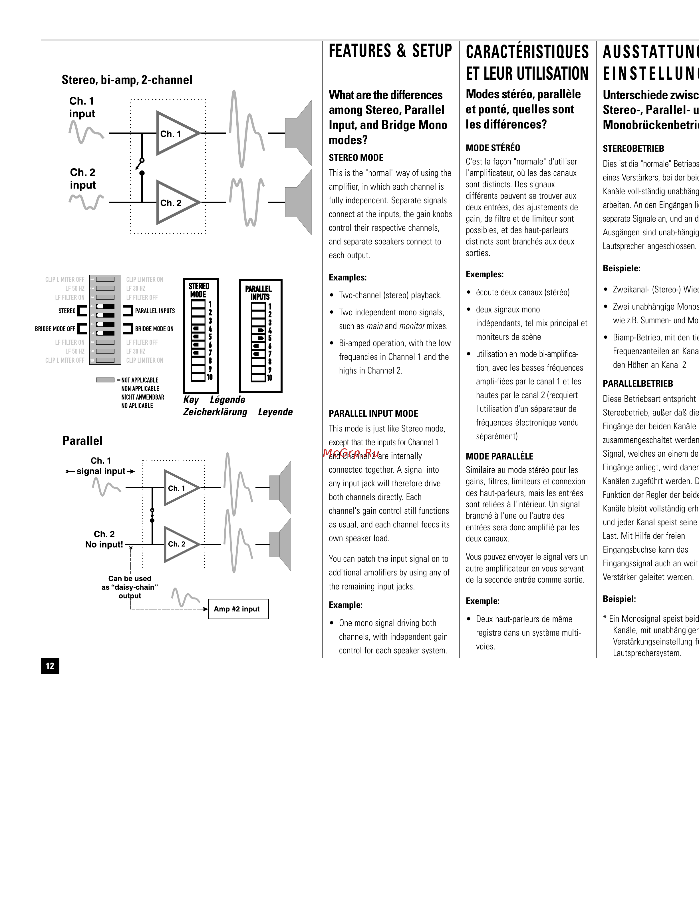QSC RMX5050a [12/38] Características y a j u s t e s