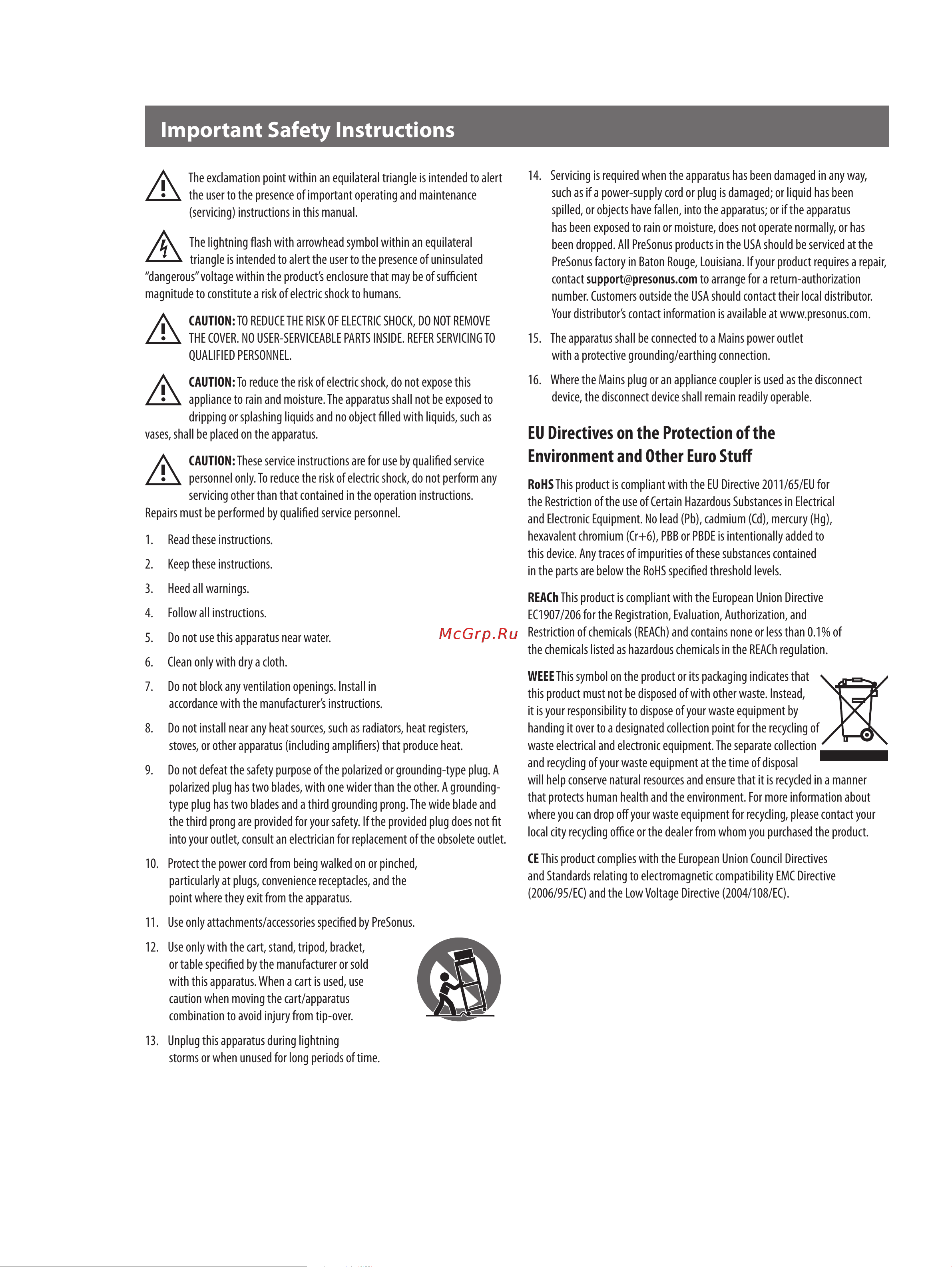 PRESONUS ADL700 [2/32] Important safety instructions