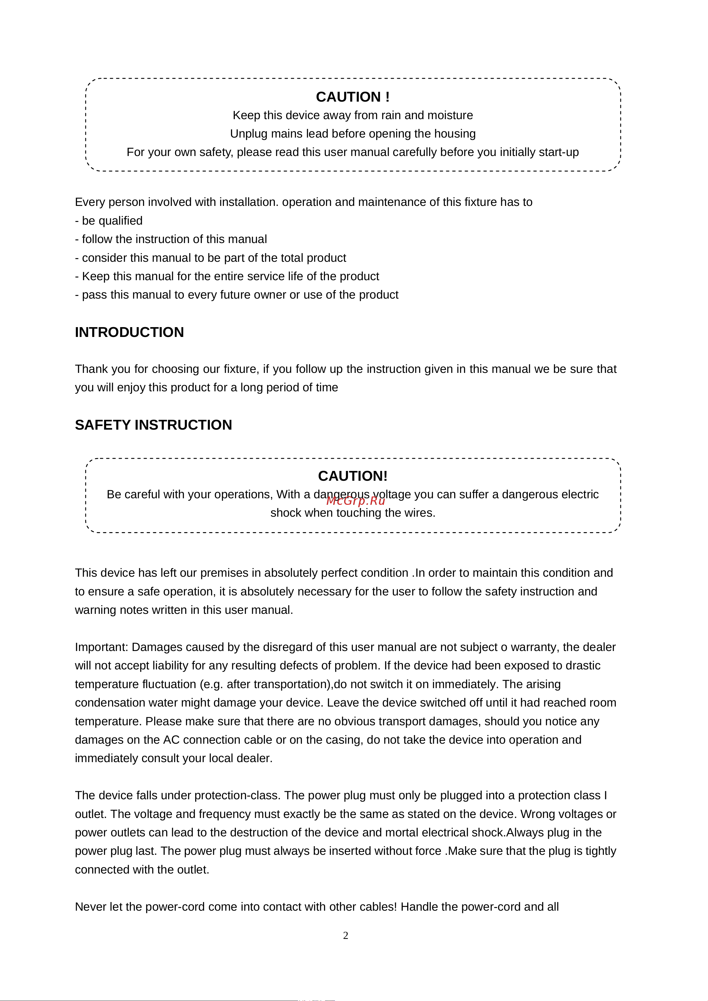 Involight MH315TCOB [3/8] Caution
