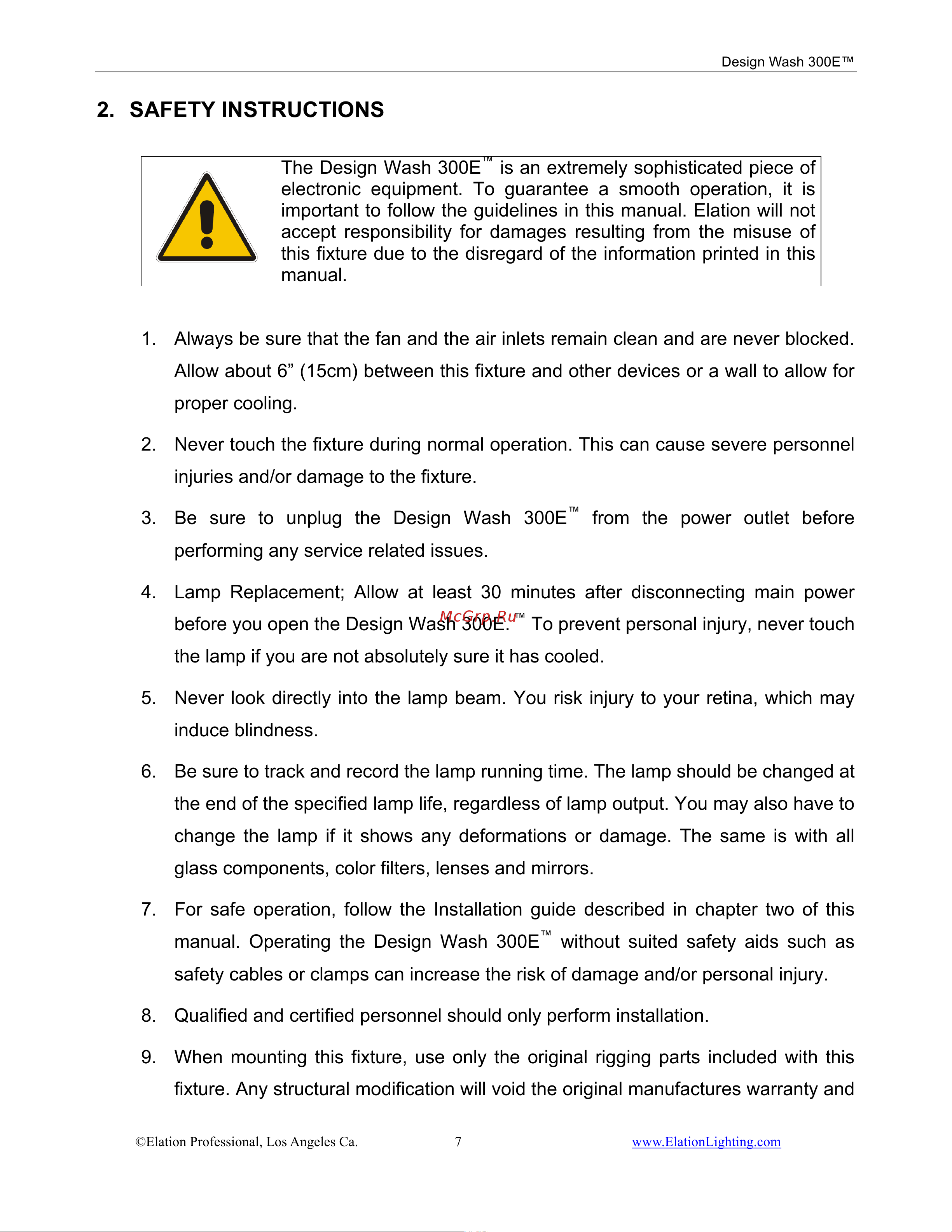 ELATION Design Wash 300E [7/56] Safety instructions