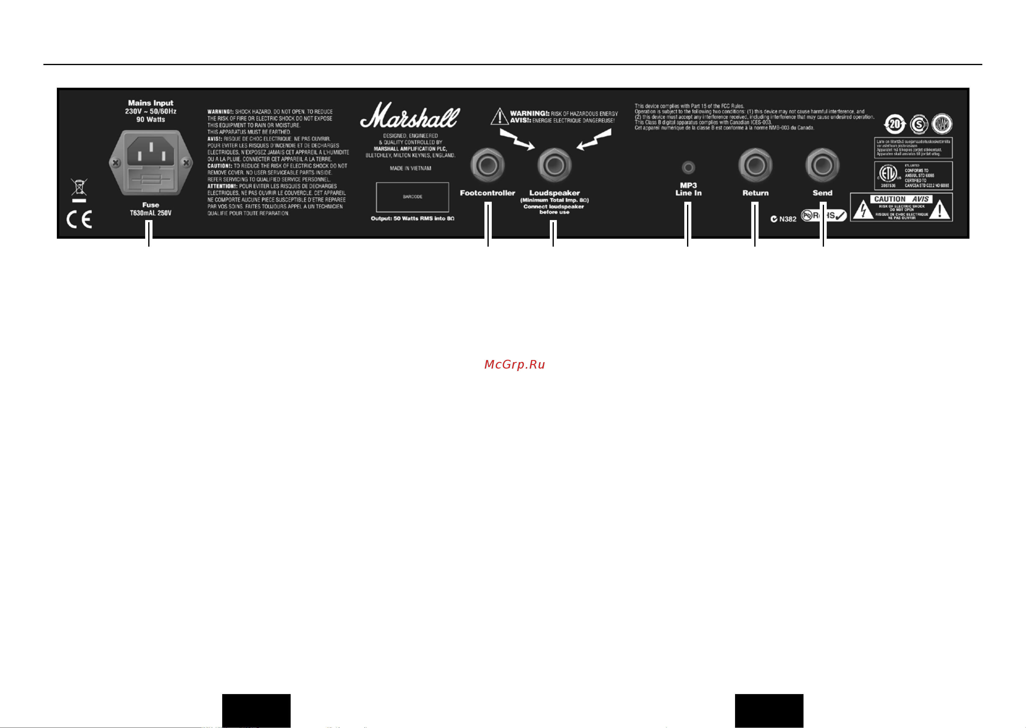 Marshall MG30FX [7/11] Mg50fx rear panel functions