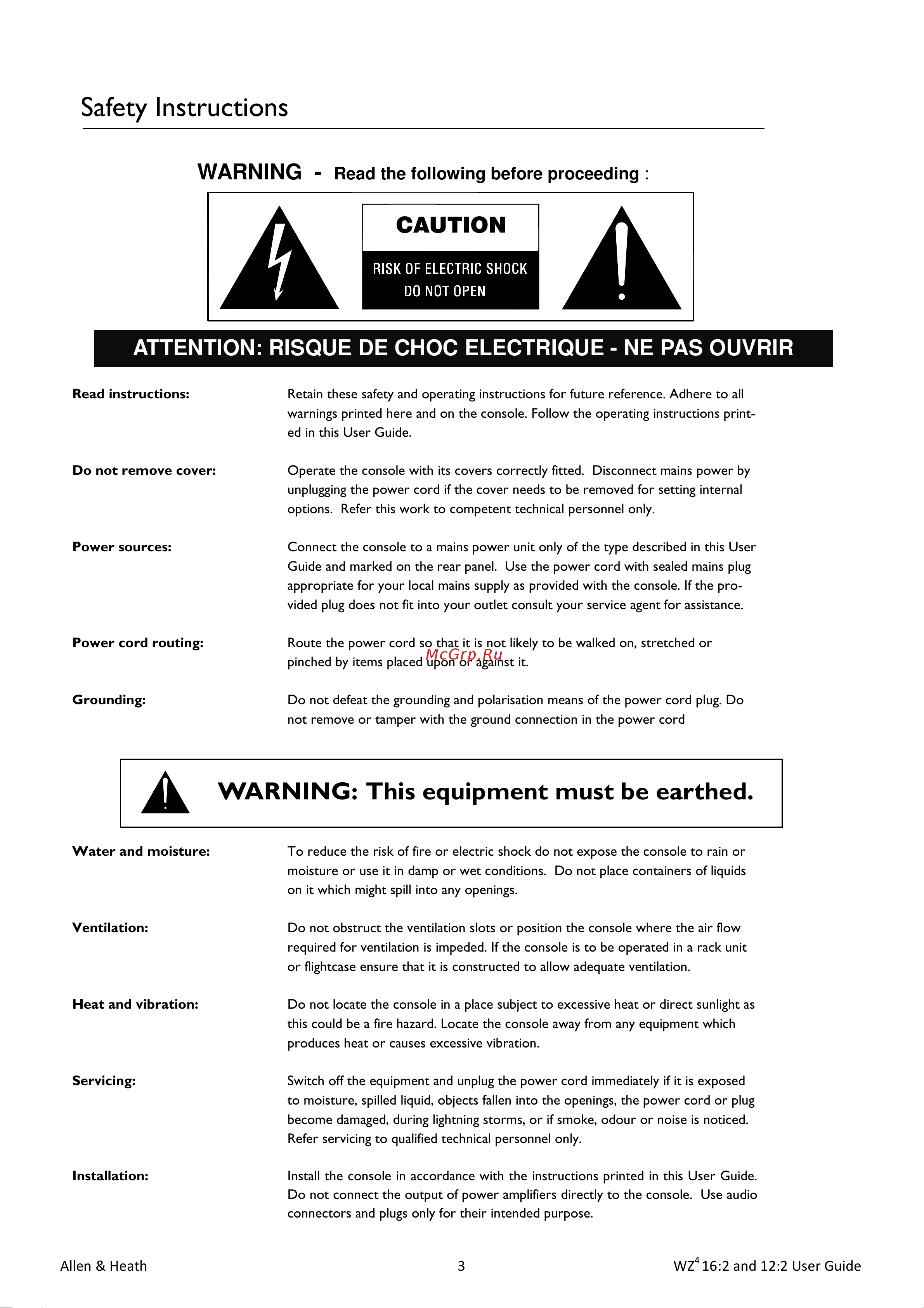 ALLEN & HEATH WZ4 12 [3/32] Safety instructions