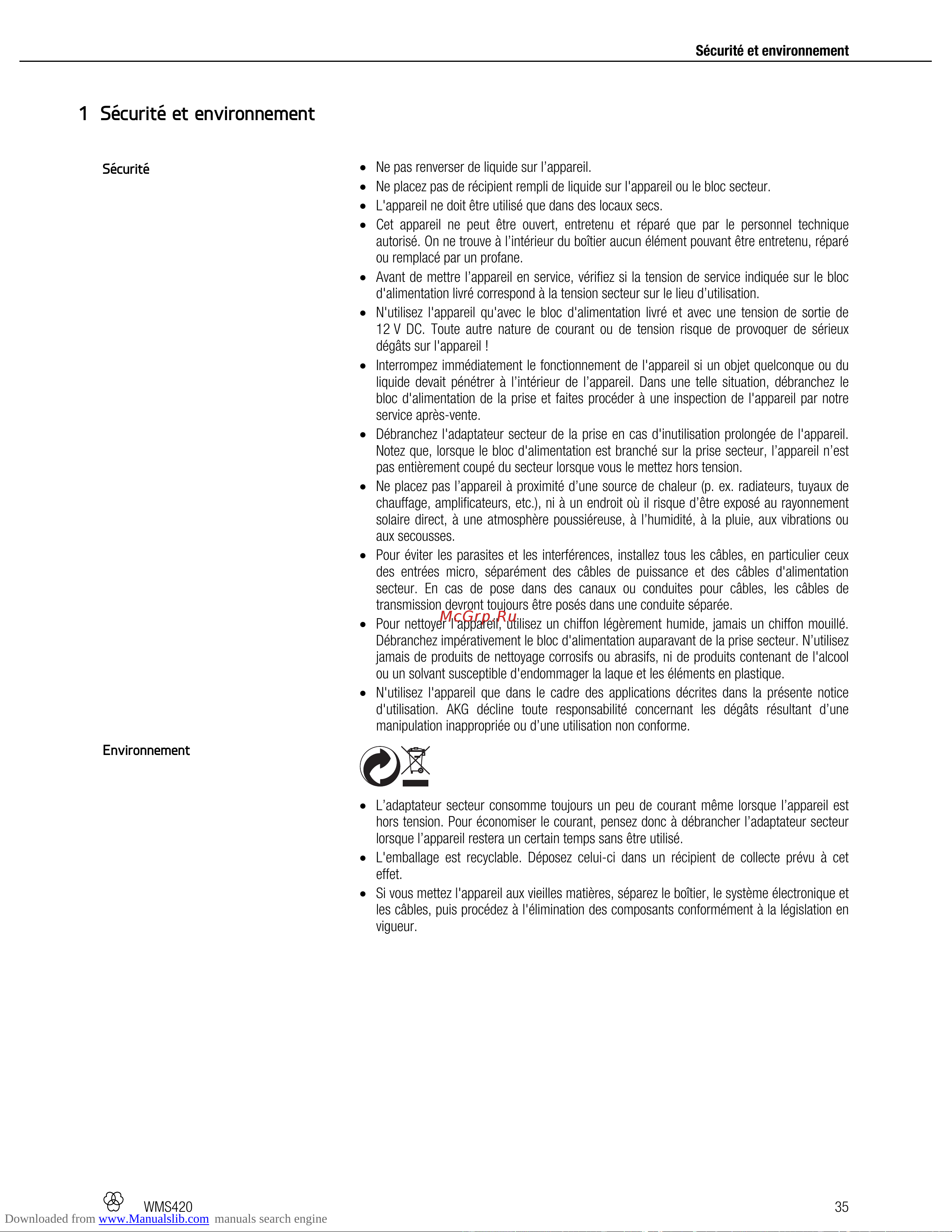 AKG WMS420 Vocal Set Band U1 [35/100] Sécurité et environnement