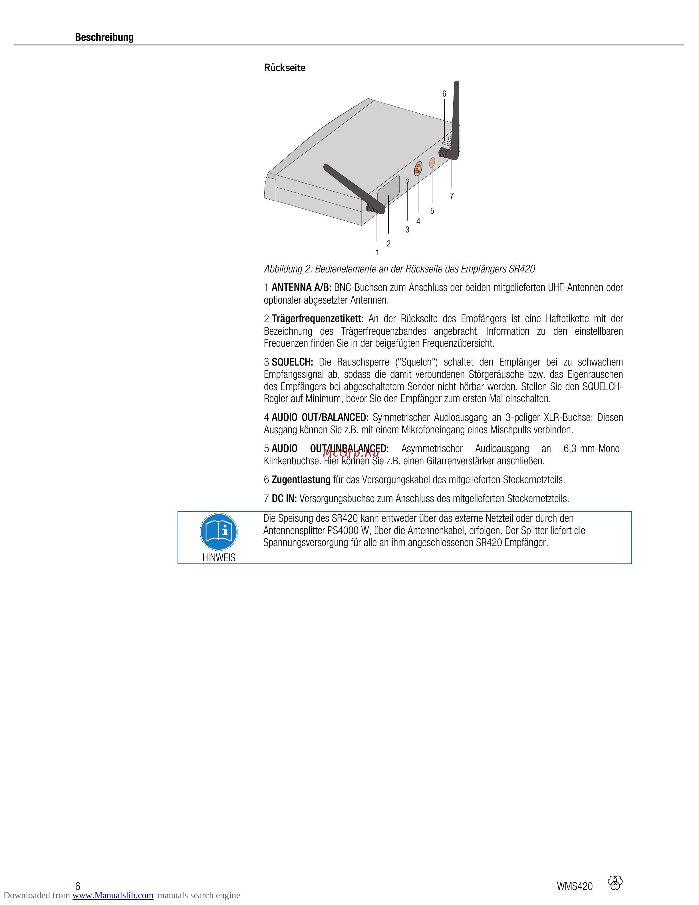 AKG WMS420 Vocal Set Band A Руководство по эксплуатации онлайн [6/100] 758910