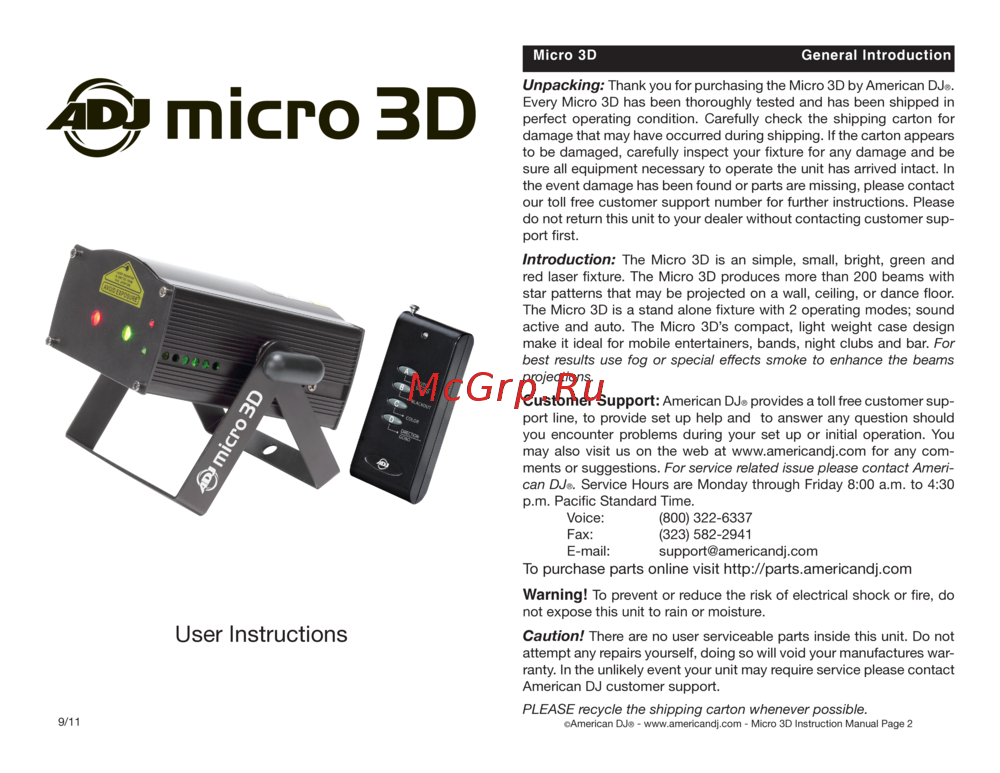 ADJ Micro 3D Руководство по эксплуатации